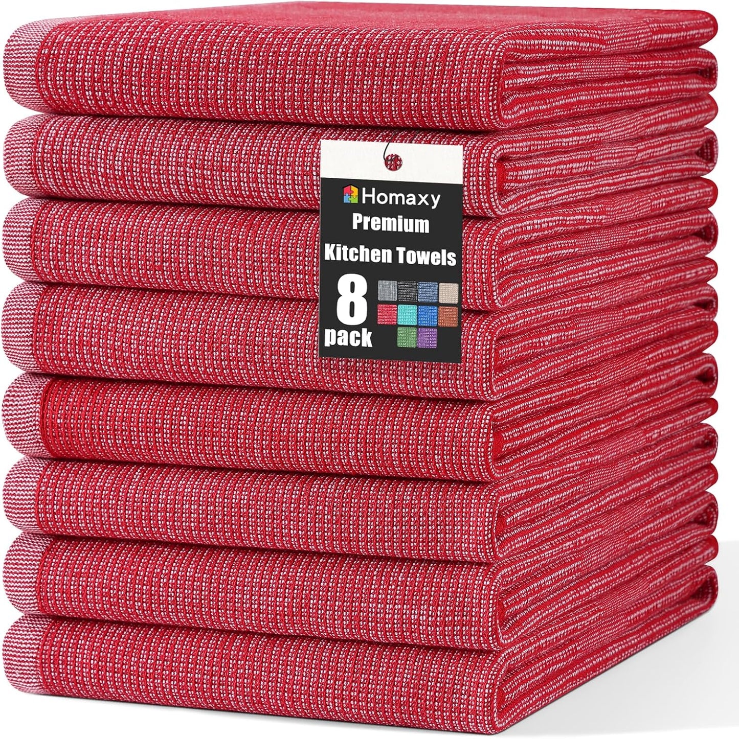Homaxy Premium Kitchen Towels(18”x 28”, 8 Pack), Large Cotton Kitchen Hand Towels, Flat and Terry