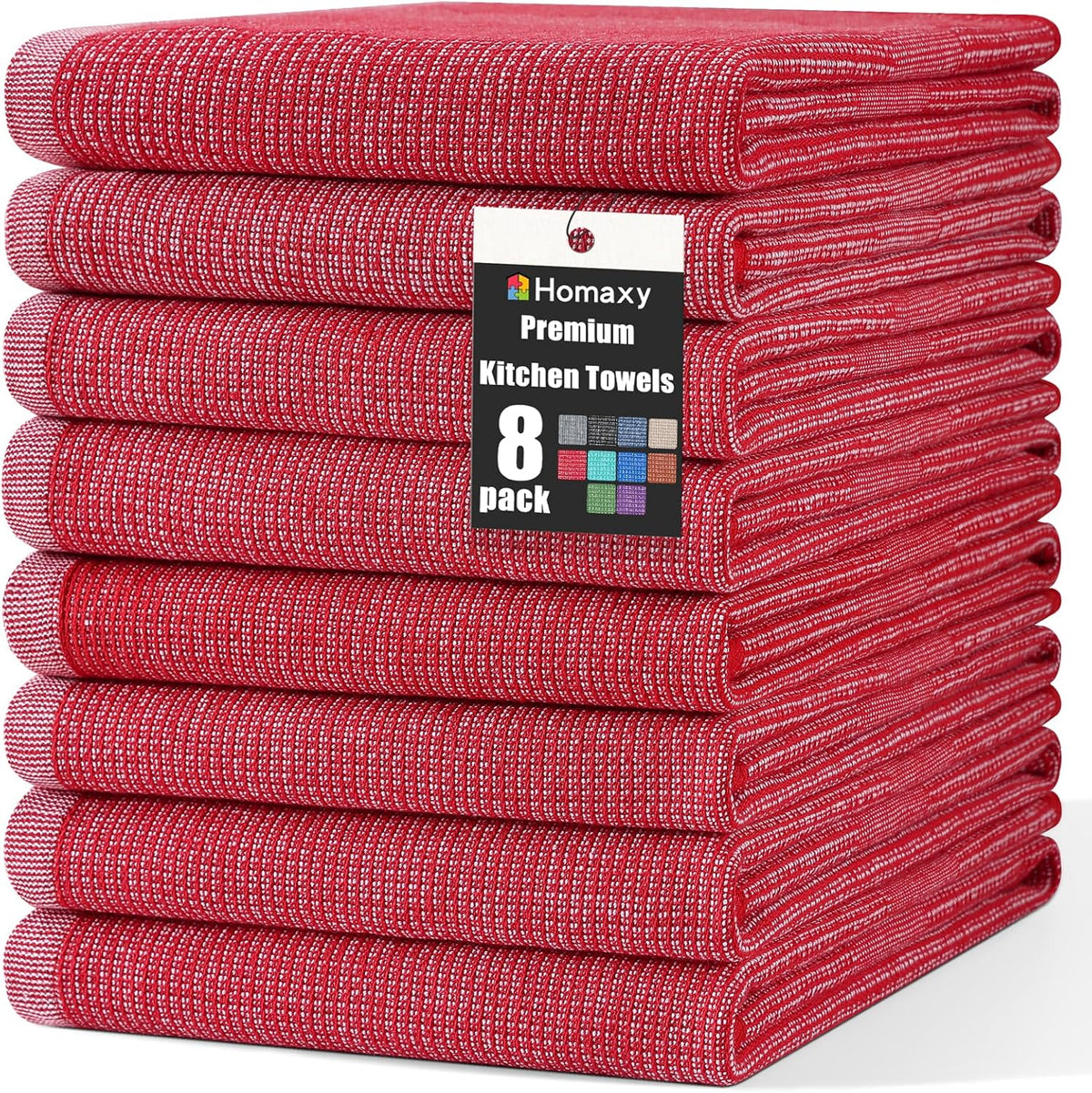 Homaxy Premium Kitchen Towels(18”x 28”, 8 Pack), Large Cotton Kitchen Hand Towels, Flat and Terry