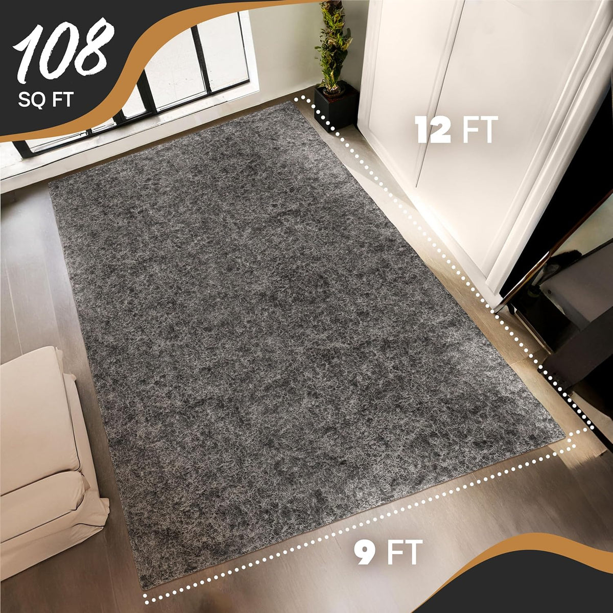 Nevlers Felt Rug Pad 9x12 | 1/4" Rug Runner Liner | Anti Skid Rug Gripper for Hardwood Floors Tile