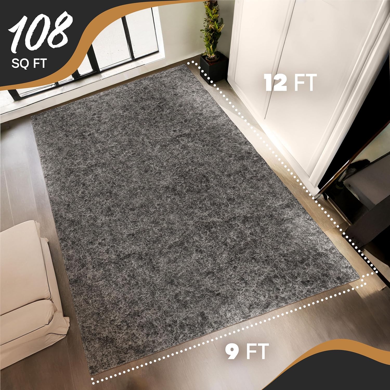 Nevlers Felt Rug Pad 9x12 | 1/4" Rug Runner Liner | Anti Skid Rug Gripper for Hardwood Floors Tile