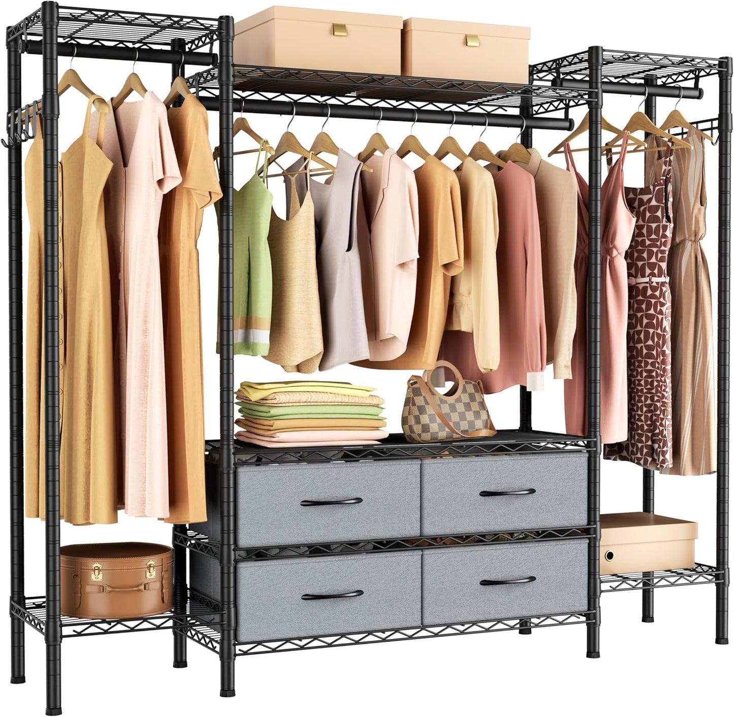 Large Garment Rack Heavy Duty Clothes Rack,Freestanding Closet Portable Clothing Rack with 8