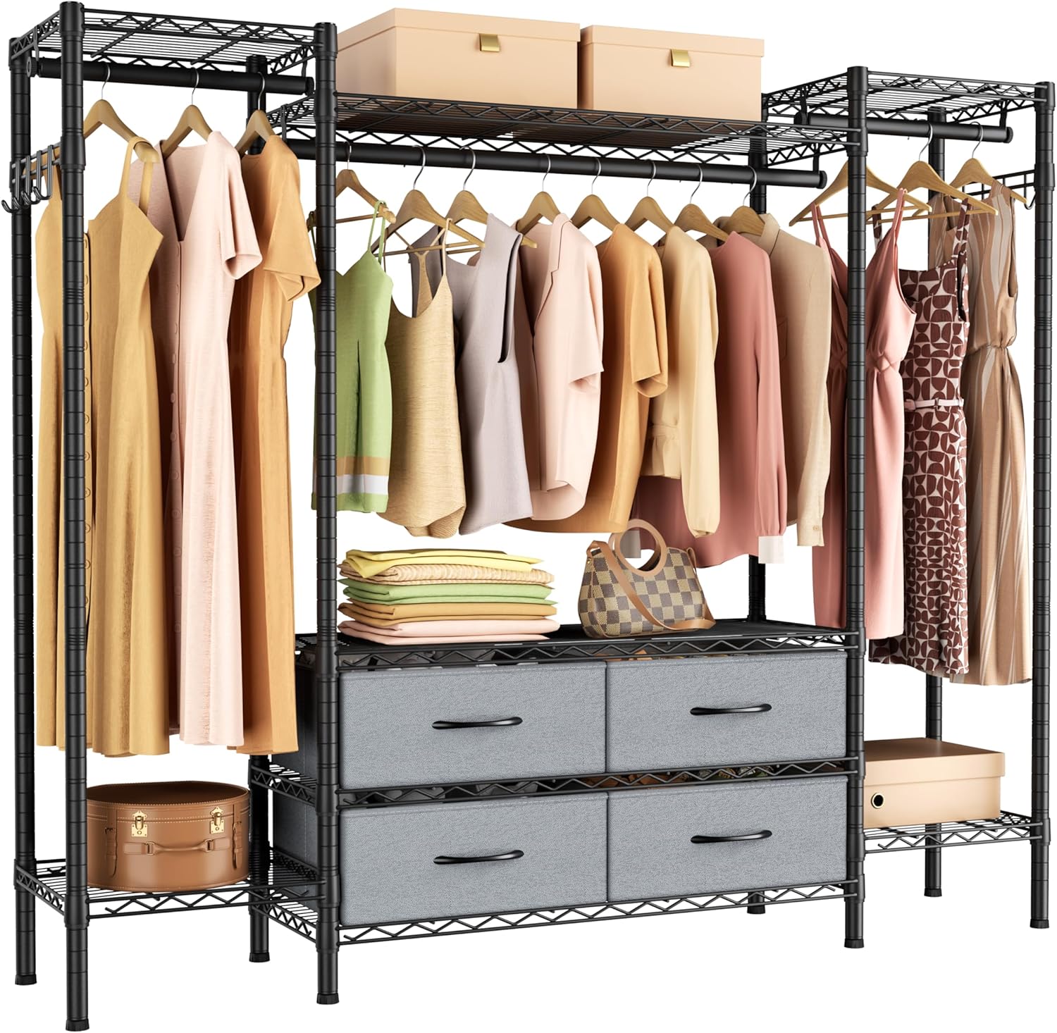 Large Garment Rack Heavy Duty Clothes Rack,Freestanding Closet Portable Clothing Rack with 8
