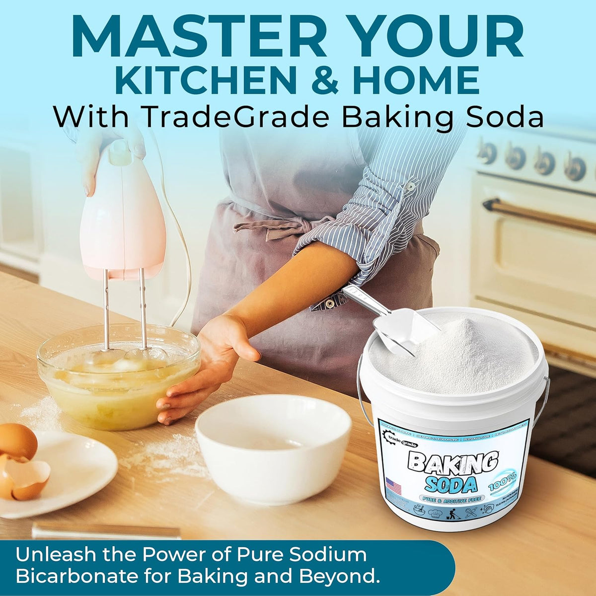TradeGrade Pure Baking Soda Powder – 30 lb Bucket, Sodium Bicarbonate Powder | Premium Food-Grade