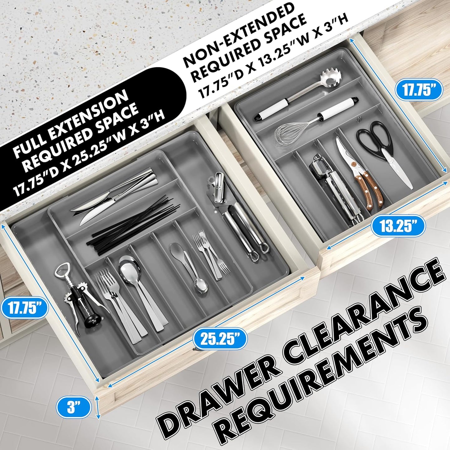 Simple Houseware Expandable Kitchen Drawer Flatware Organizer, Gray – Adjustable Cutlery Tray with