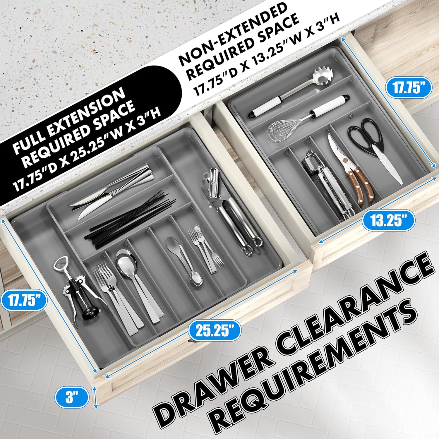 Simple Houseware Expandable Kitchen Drawer Flatware Organizer, Gray – Adjustable Cutlery Tray with
