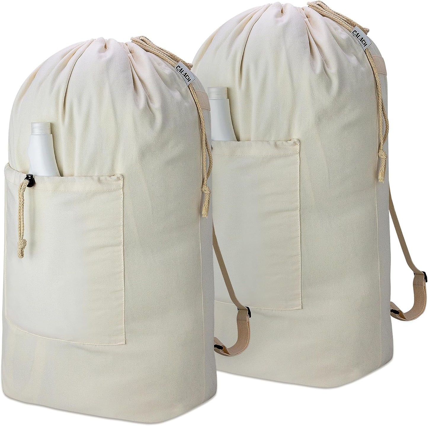 Laundry Bag Backpack, Canvas Laundry Bag with Straps & Drawstring Closure Washable Dirty Cloth