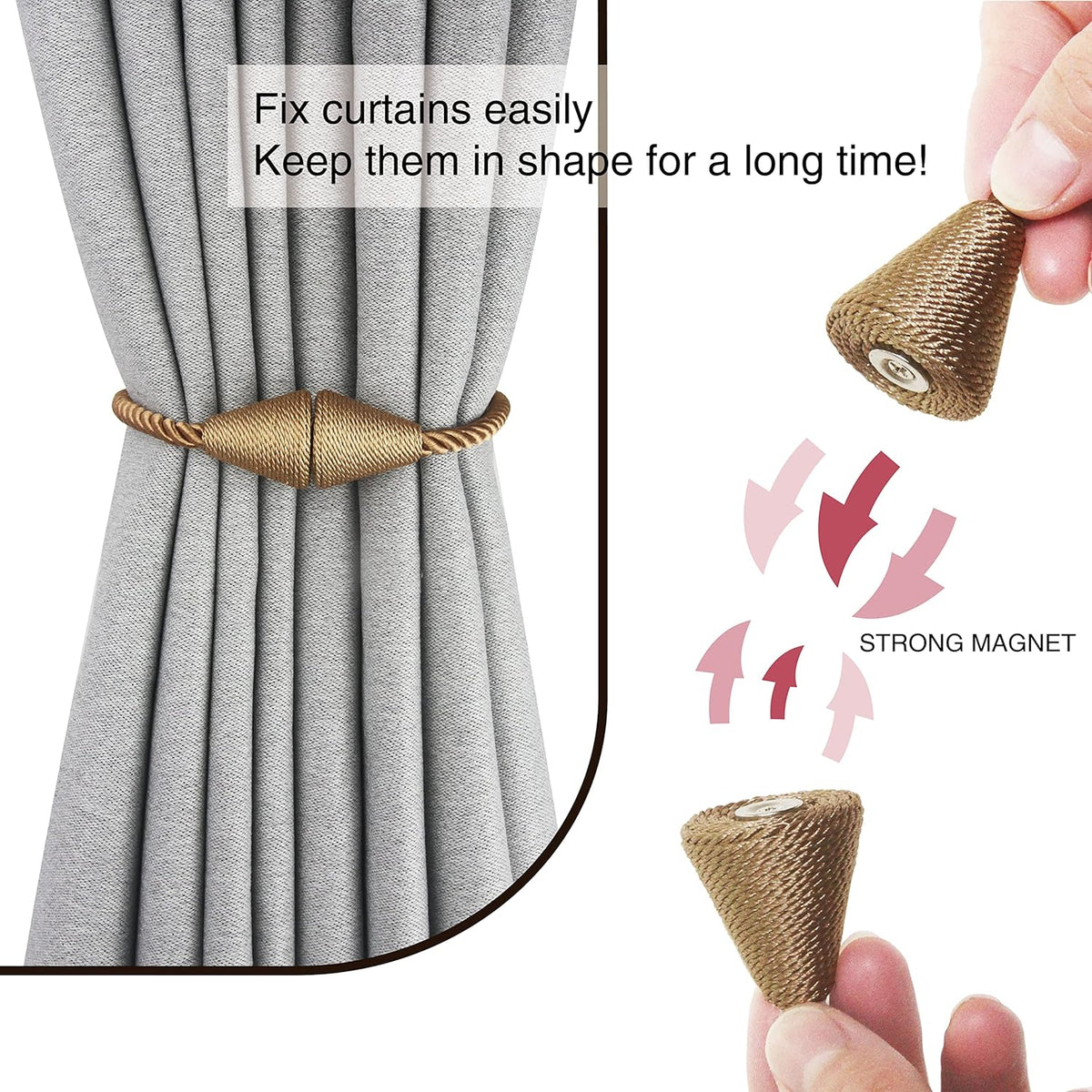 4 Pack Magnetic Curtain Tiebacks Rope Modern Handmade Curtain Tie Backs Decorative Drapes Weave