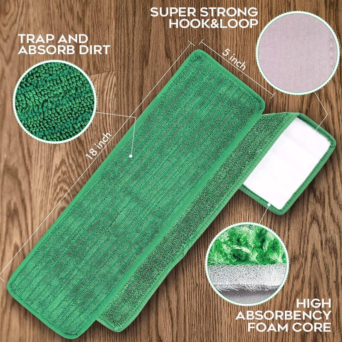 Matthew 18'' 36 Pcs Microfiber Mop Replacement Pads for Wet Dry Multi-Surface Floors Reusable Home