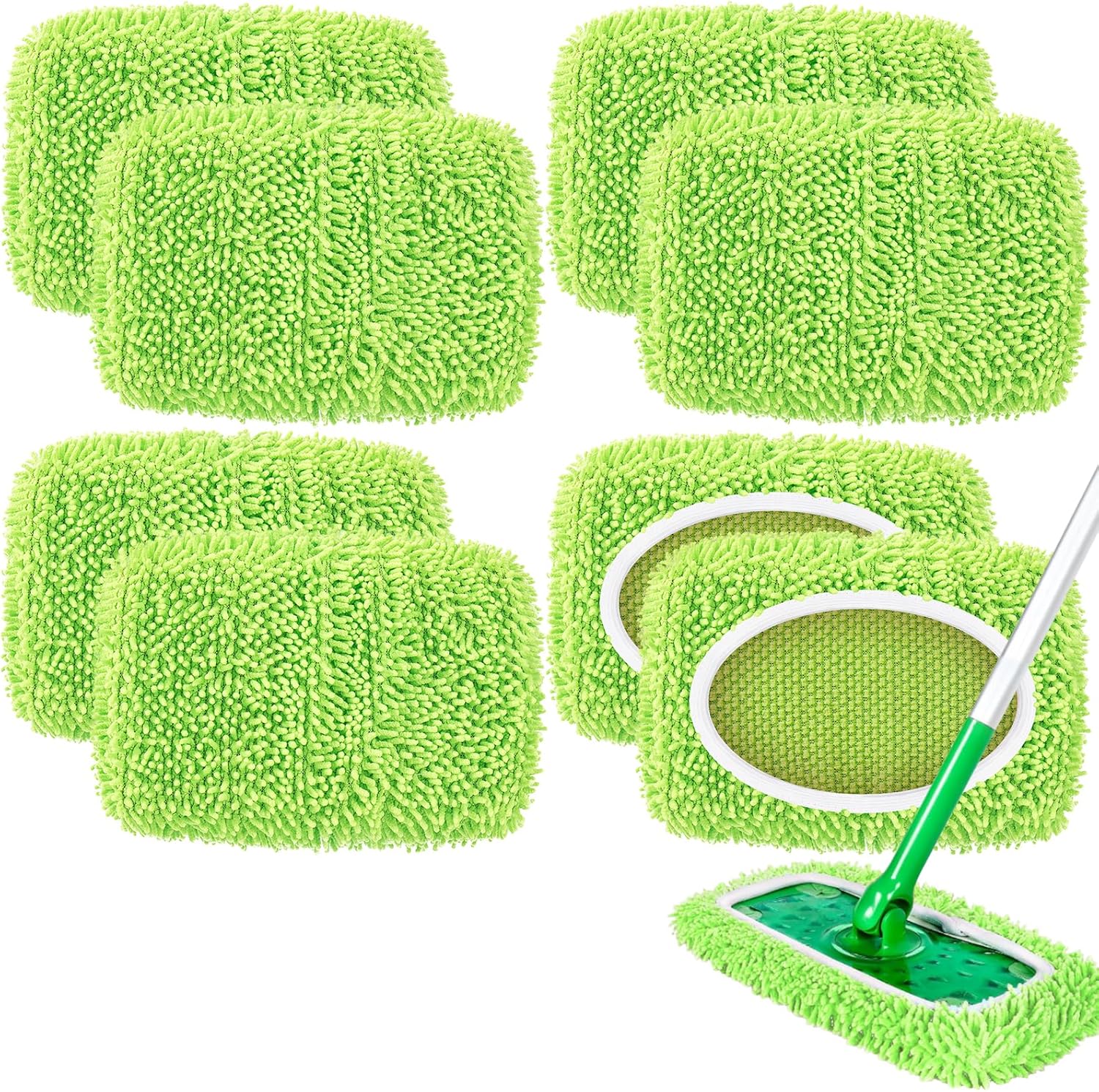 8 Pack Reusable Mop Pads Compatible with Swiffer Sweeper, Microfiber Chenille Washable Swiffer Mop