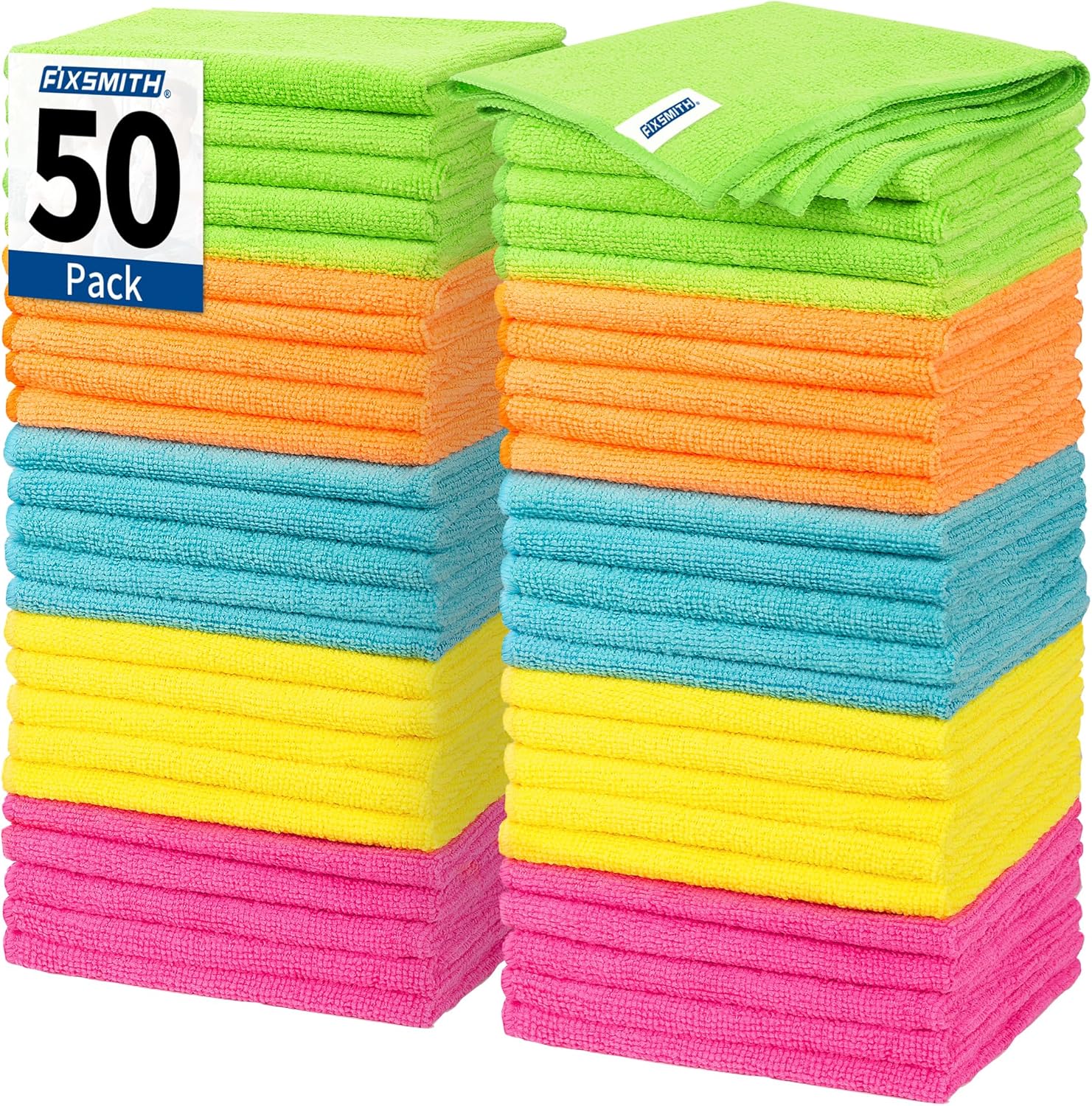 FIXSMITH Microfiber Cleaning Cloth, 50 Pack Cleaning Rags, Cleaning Towels for Housekeeping
