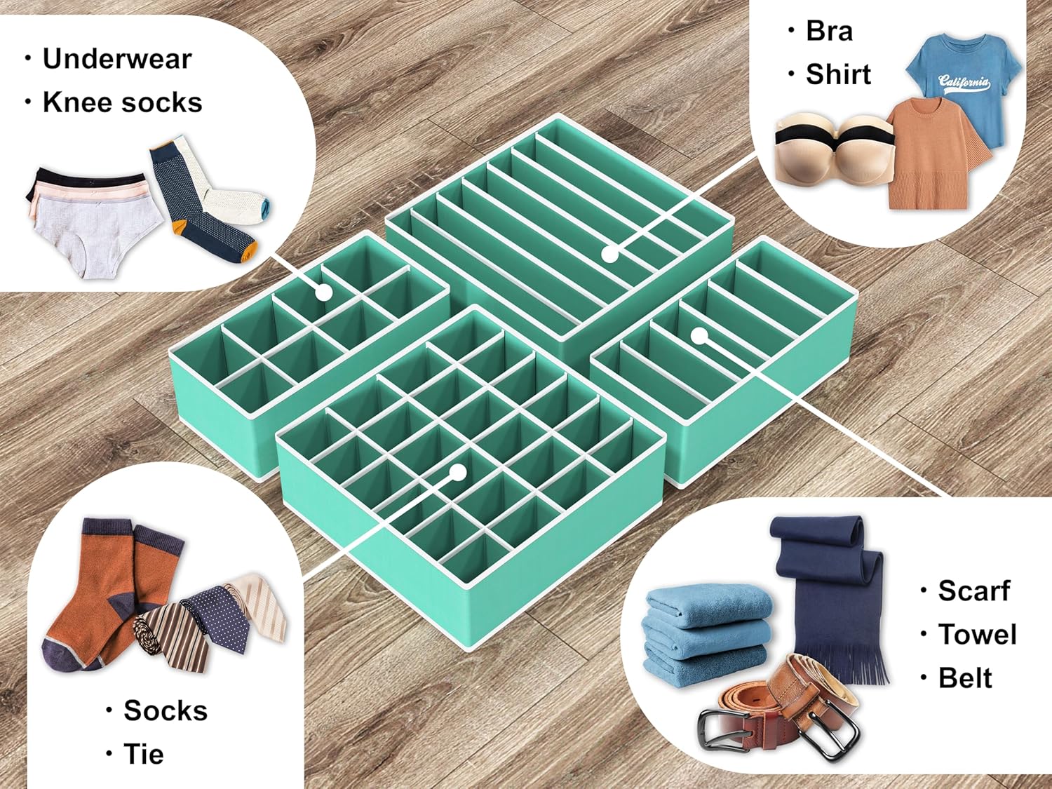 Simple Houseware 4-Pack Drawer Organizer Set - Closet Dividers for Underwear, Socks, Bras, Scarves