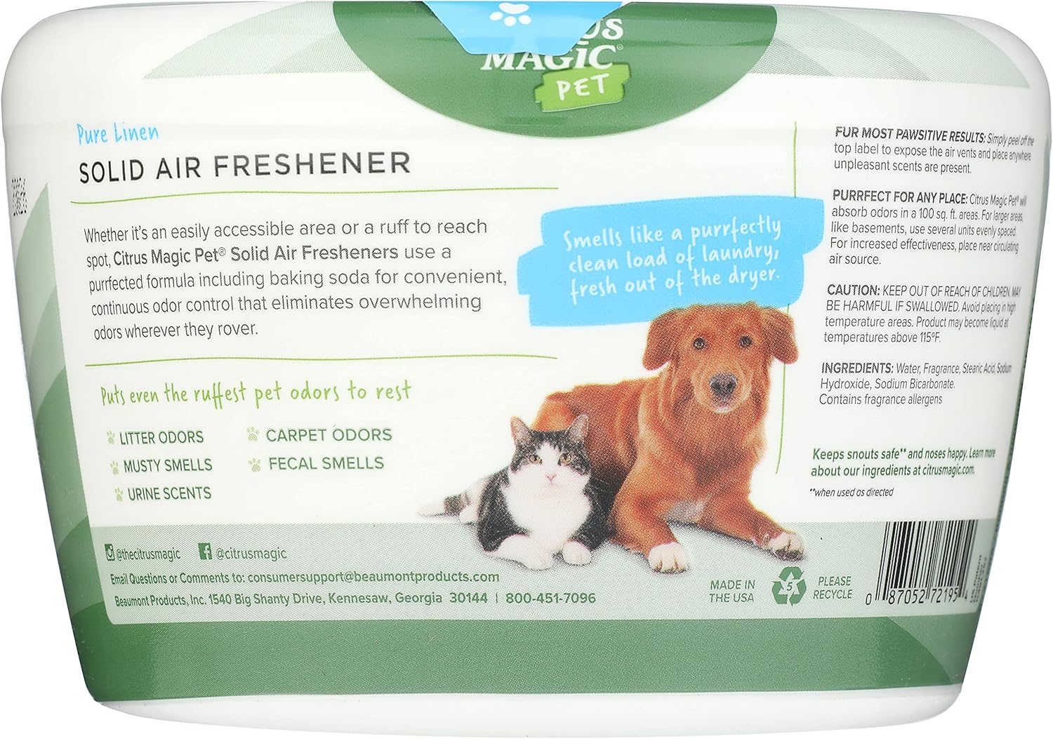 Citrus Magic Pet Odor Absorbing Solid Air Freshener, Pure Linen, 20-Ounce, Pack of 2