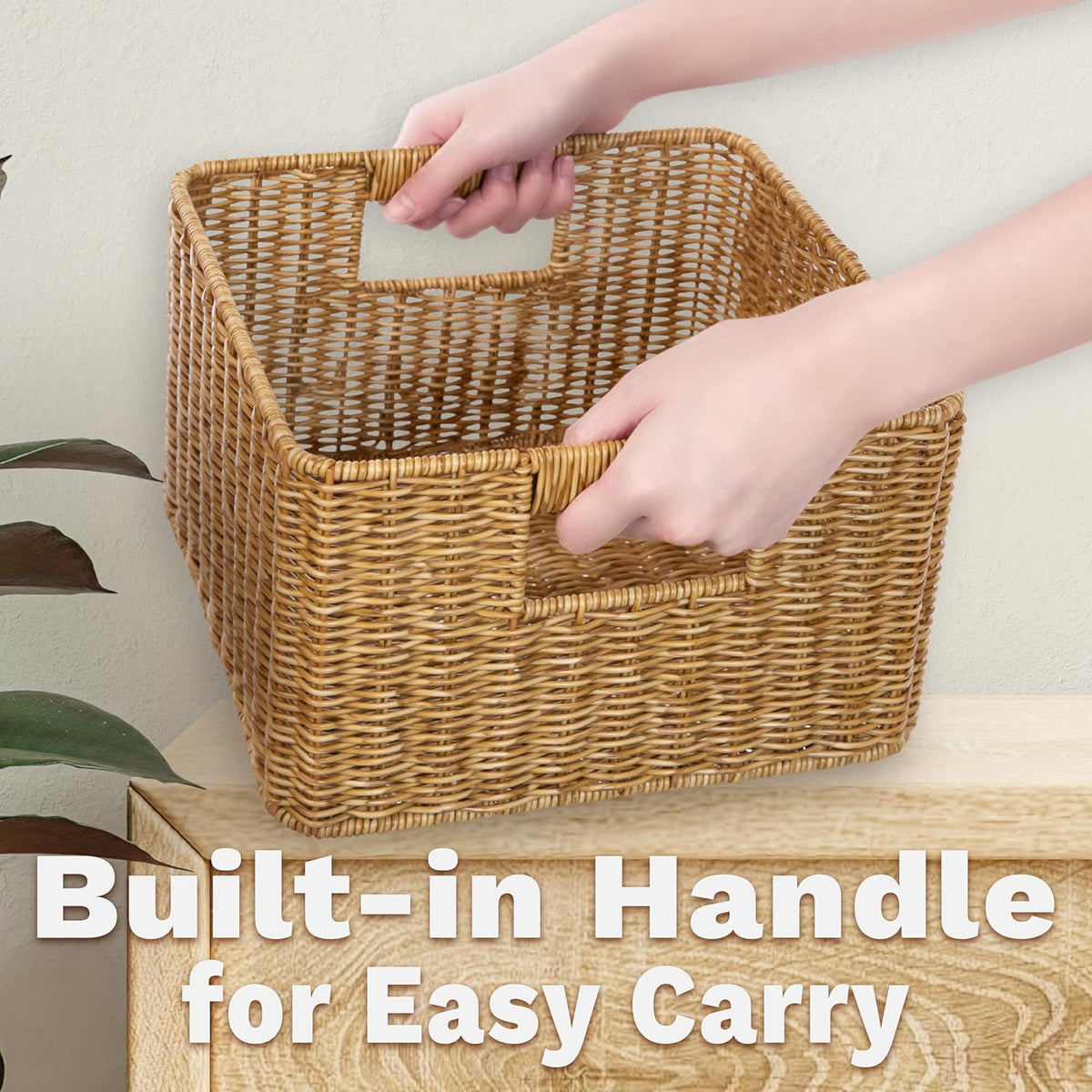 myHomeBody Wicker Storage Basket, Storage Cubes, Woven Baskets for Organizing, Resin Wicker Set of