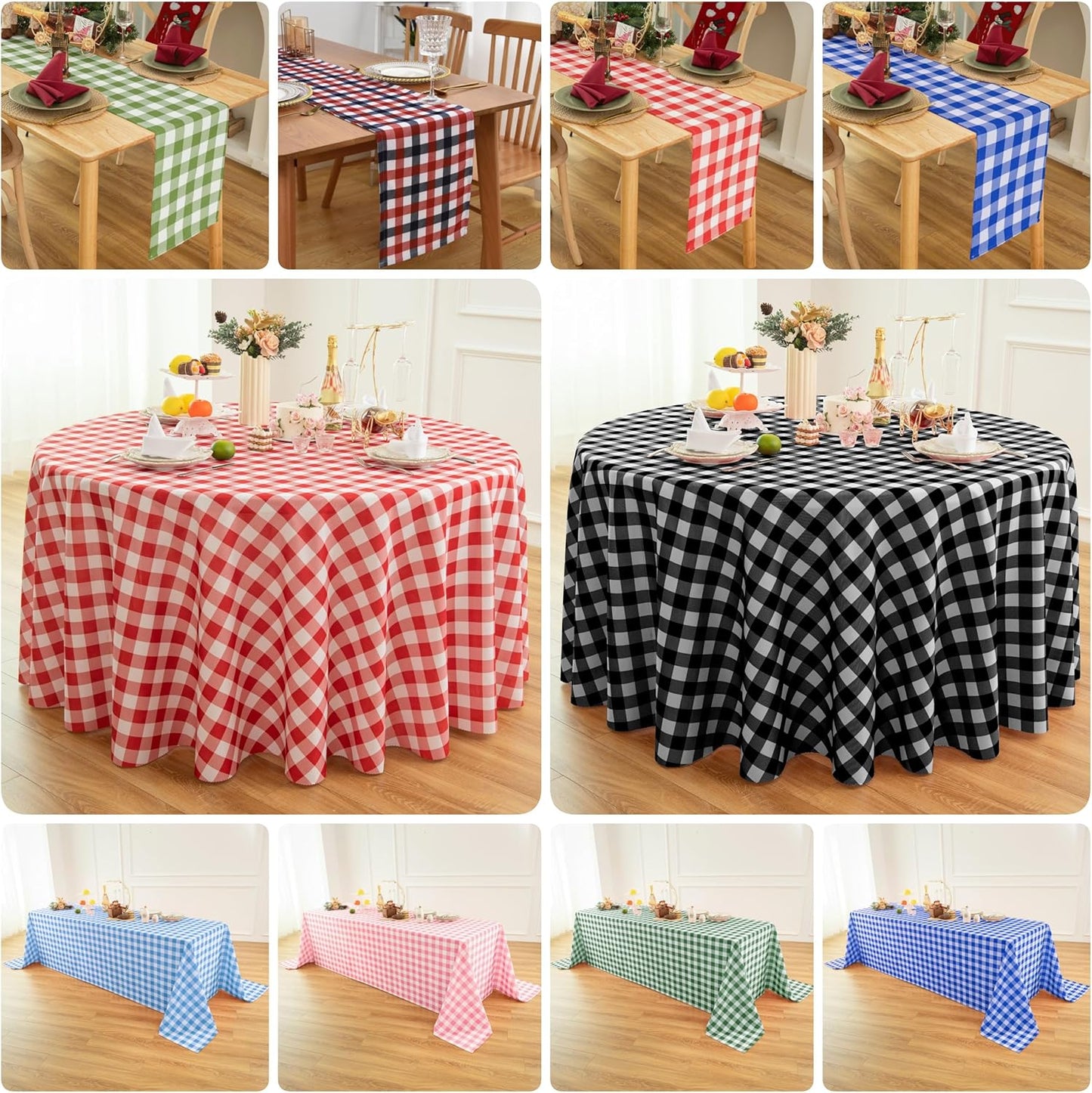 Classic Gingham Tablecloth Fabric - Oblong 58x120 Water Resistant Chequered Pattern Table Cloth for
