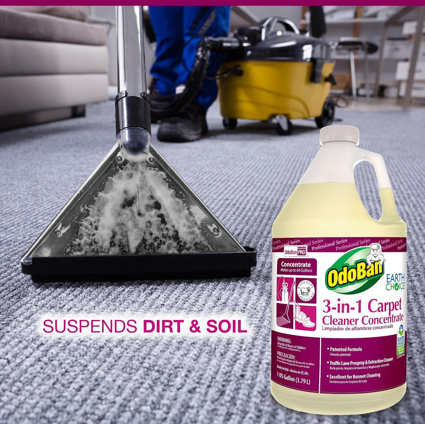 OdoBan Professional Series 3-in-1 Carpet Cleaner Concentrate, Made in the USA, Set of 2, 1 Gallon