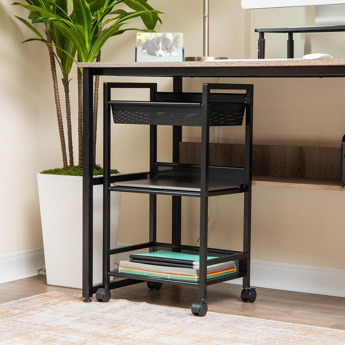 Mind Reader Cart with Covered Compartment, Office Organizer, Storage, 3-Tier, Office, Metal, 15.5"