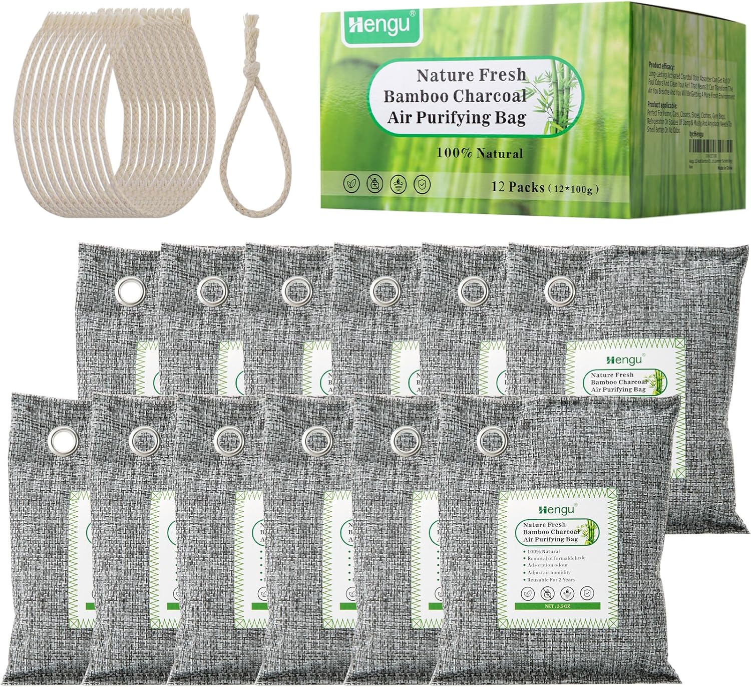 Activated Charcoal Odor Absorber (Large, 12 Pack, 100g each), Natural Charcoal Bags Odor Absorber