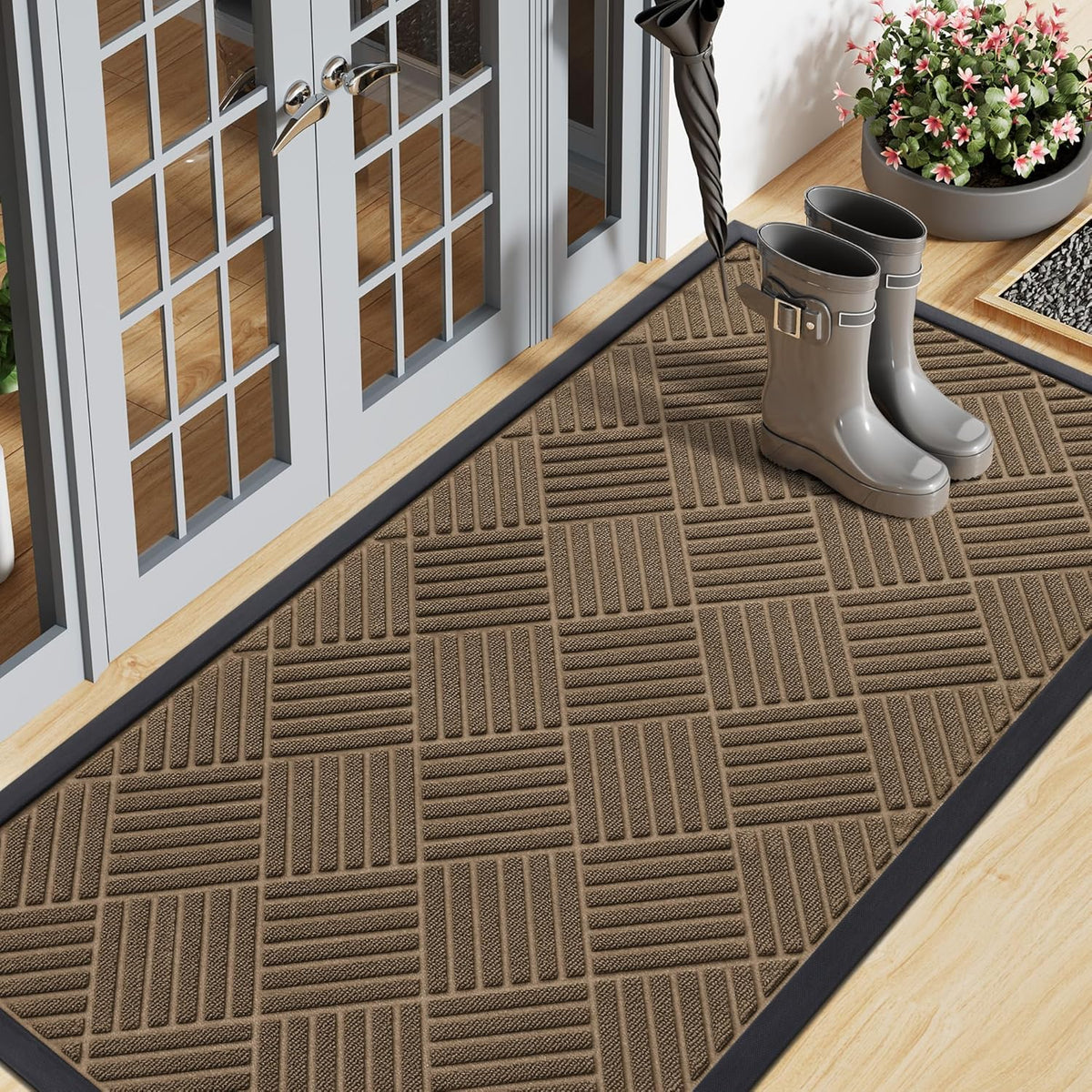 Smiry Front Door Mat Outside Entrance, Heavy Duty Outdoor Indoor Natural Rubber Doormat, Non Slip