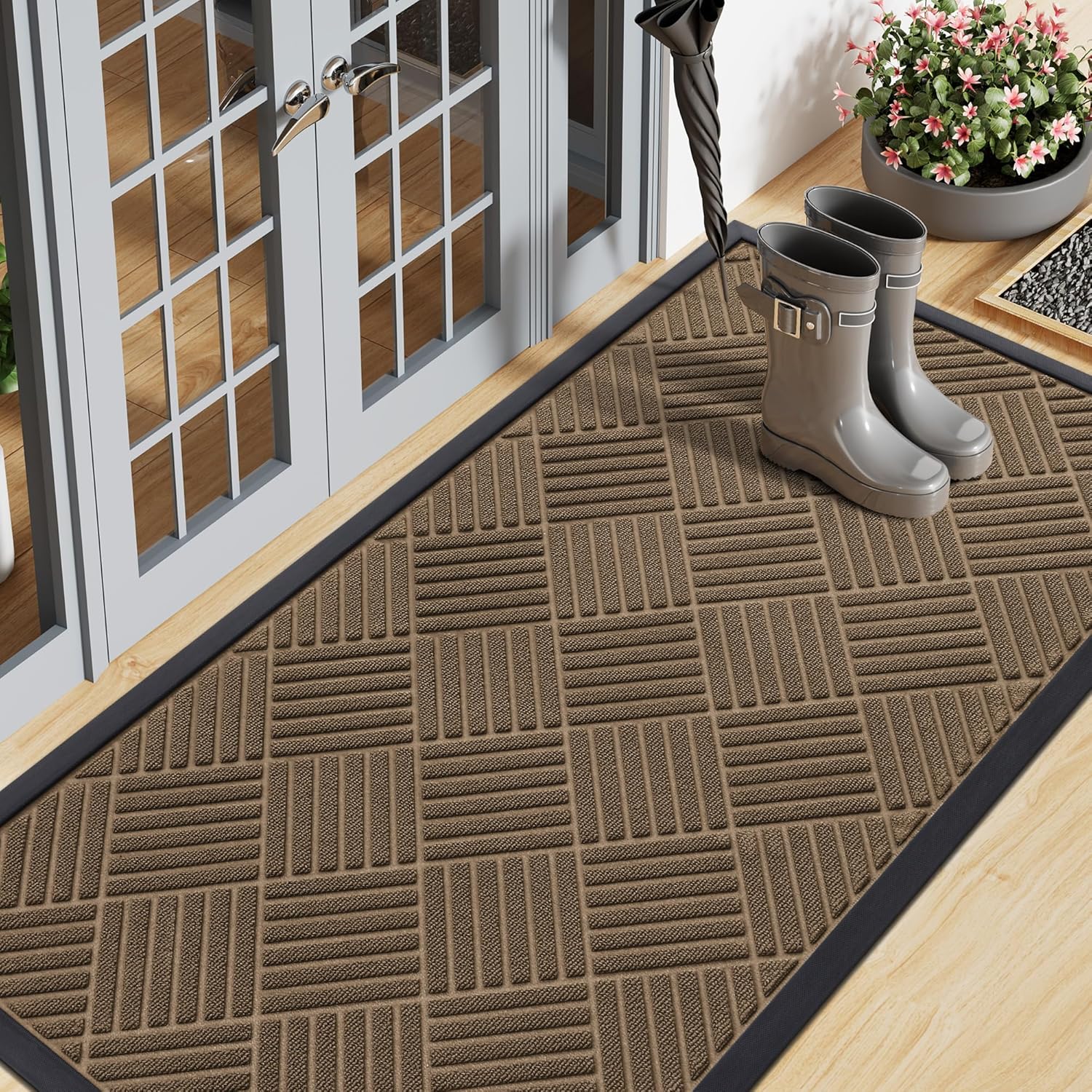 Smiry Front Door Mat Outside Entrance, Heavy Duty Outdoor Indoor Natural Rubber Doormat, Non Slip