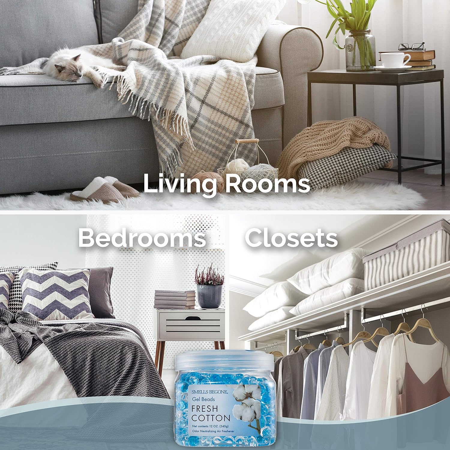 SMELLS BEGONE Odor Eliminator Gel Beads - Air Freshener - Eliminates Odor in Bathrooms, Cars