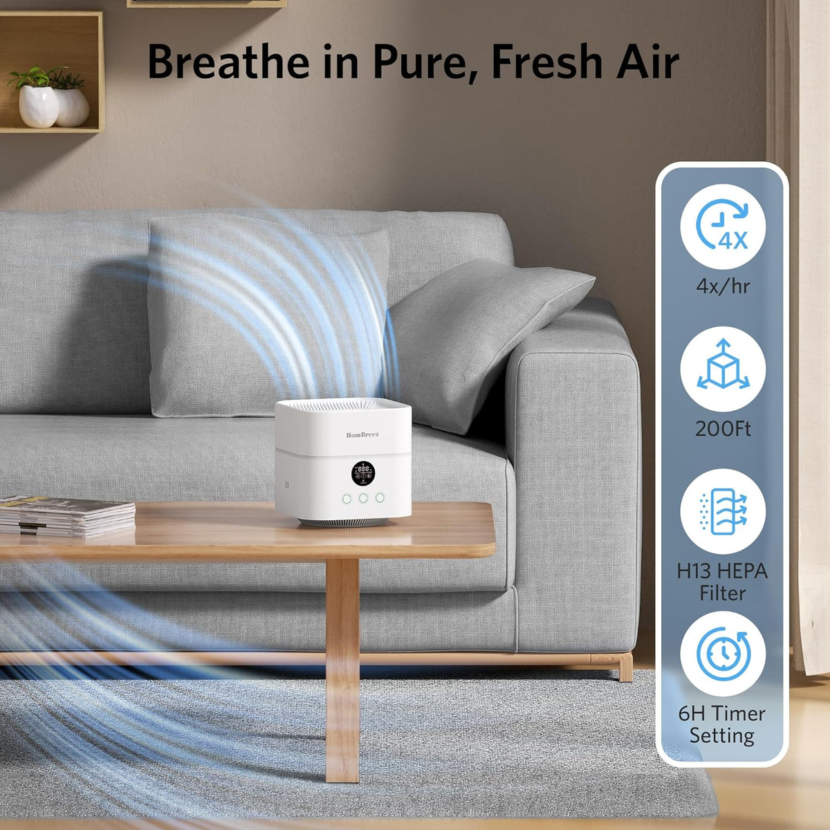 Air Purifier and Humidifier Combo for Bedroom, Covers Up to 200ft², H13 True HEPA Filter, 500ML