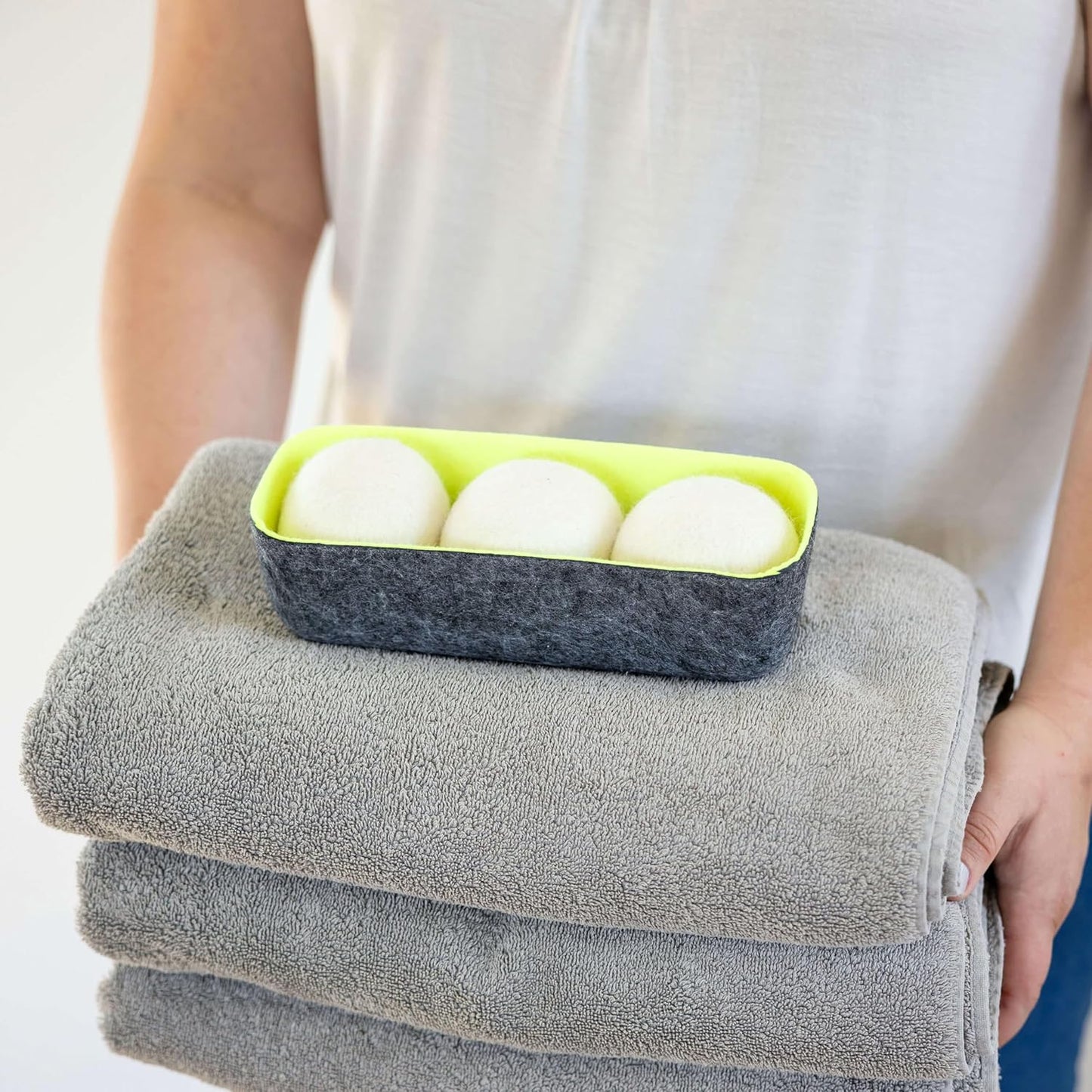 Three by Three Seattle Felt·Like·it!™ XL Wool Dryer Balls + Storage Bin: Reduce Drying Time, Static