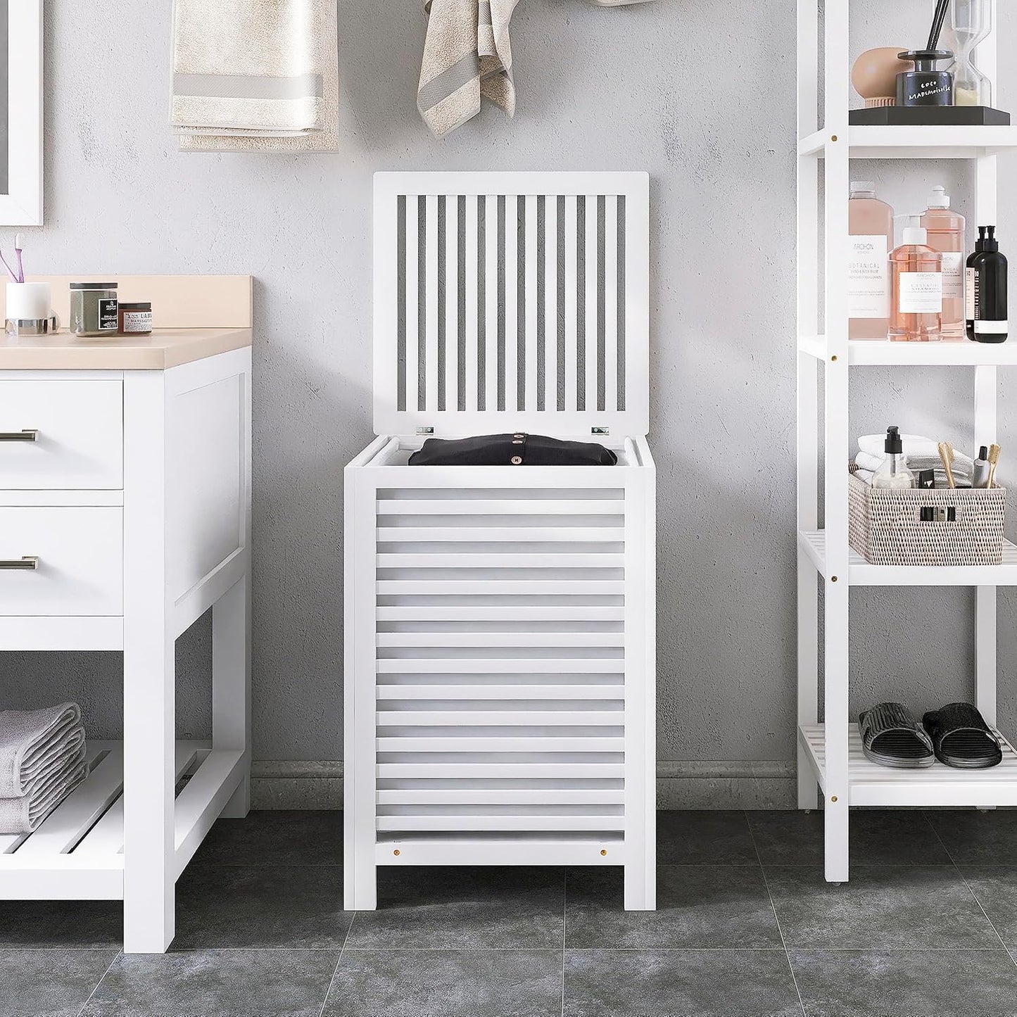 SMIBUY Double Laundry Hamper with Lid, 120L Bamboo Laundry Basket with Removable Liner Bag