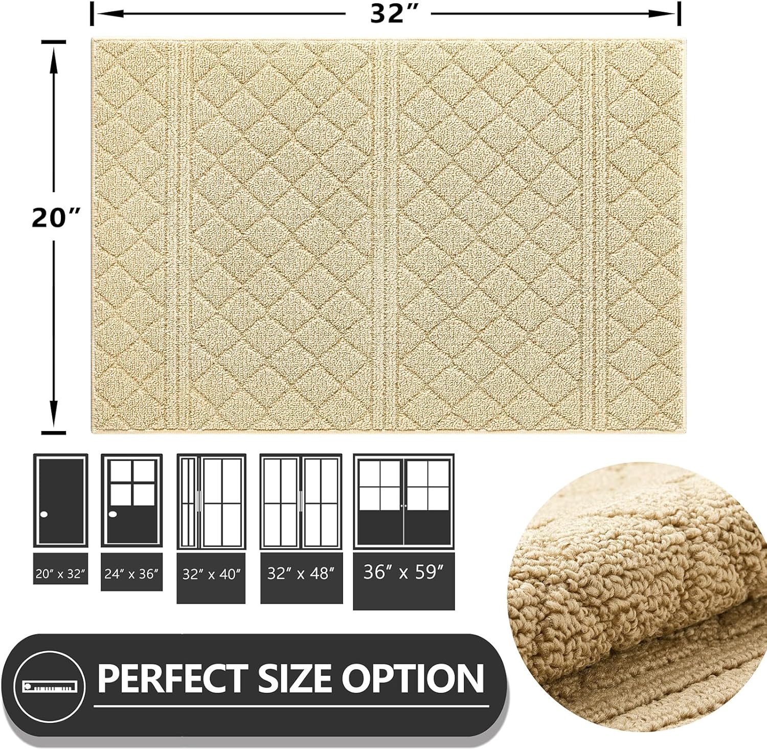 REFETONE Indoor Doormat, Front Back Door Mat 20"x32" Absorbent Rubber Backing Non Slip Door Mats