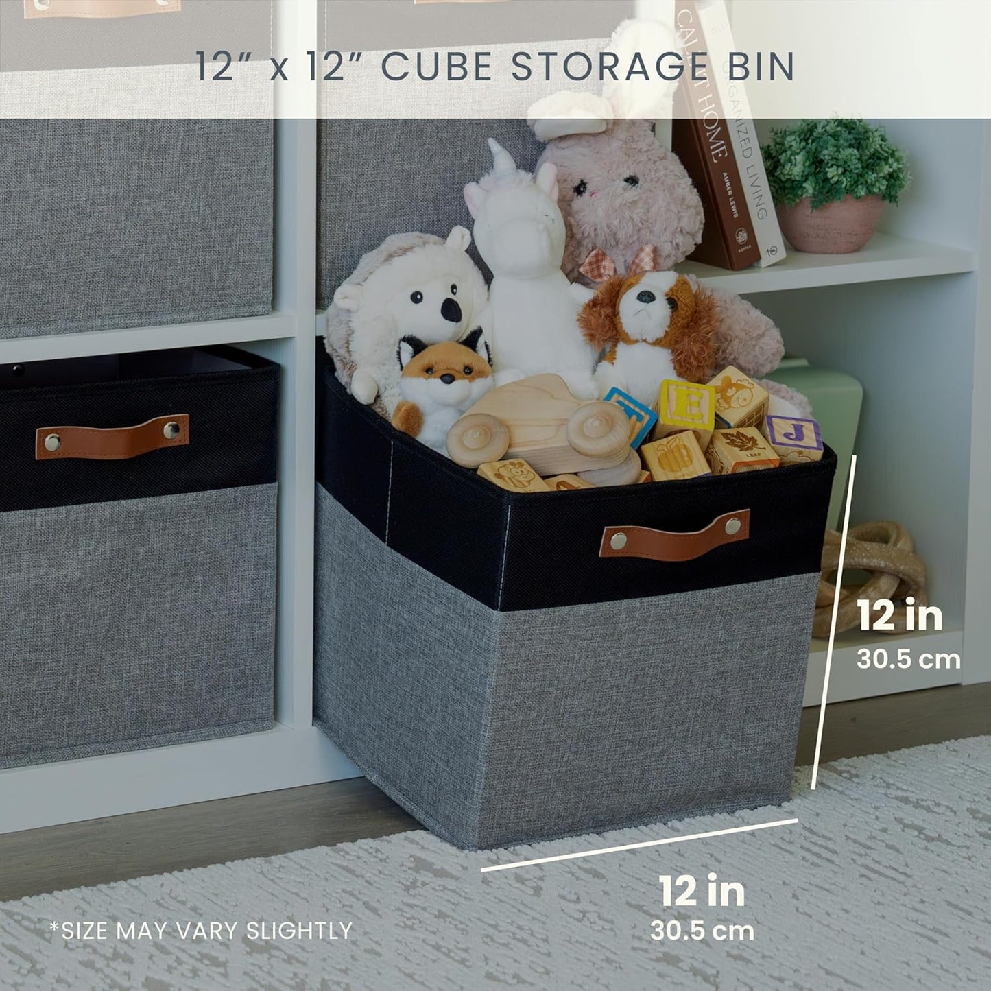 OrganiHaus 12x12 Fabric Storage Bins - Set of 4, Cube Fabric Organizer Bins with Vegan Handles
