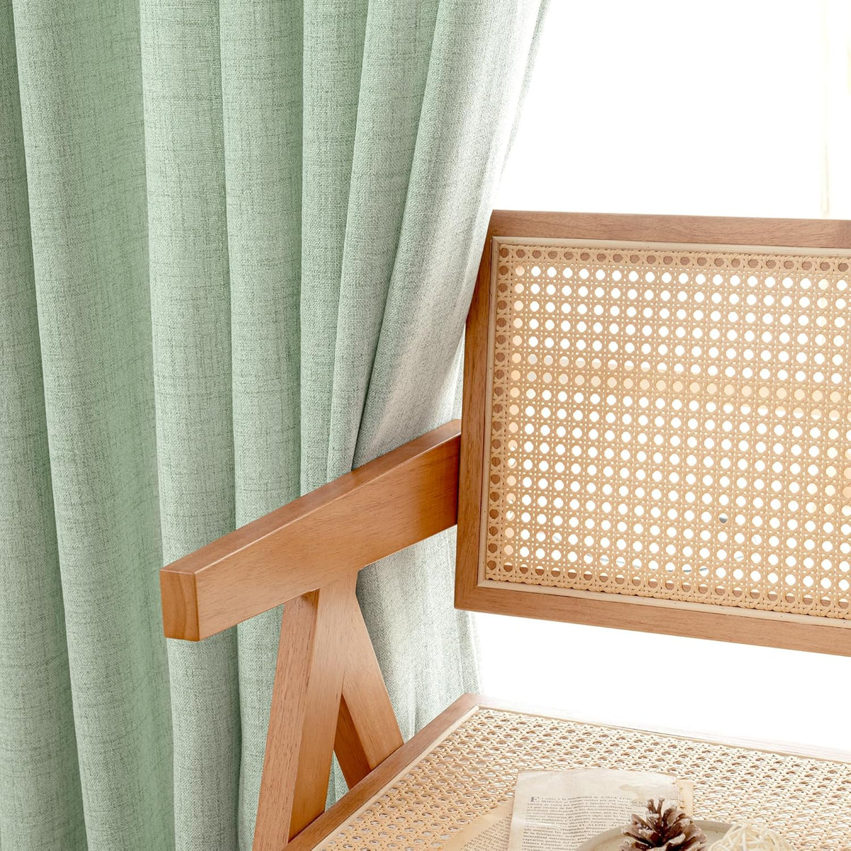 YoungsTex Sage Green Linen Curtains 78 Inches Long for Living Room, Semi Sheer Window Drapes Light
