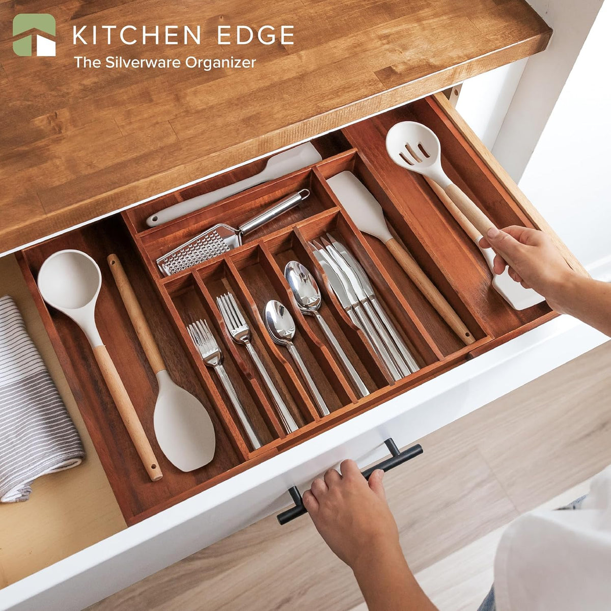KitchenEdge Premium Silverware, Flatware and Utensil Organizer for Kitchen Drawers, Expandable 14.5