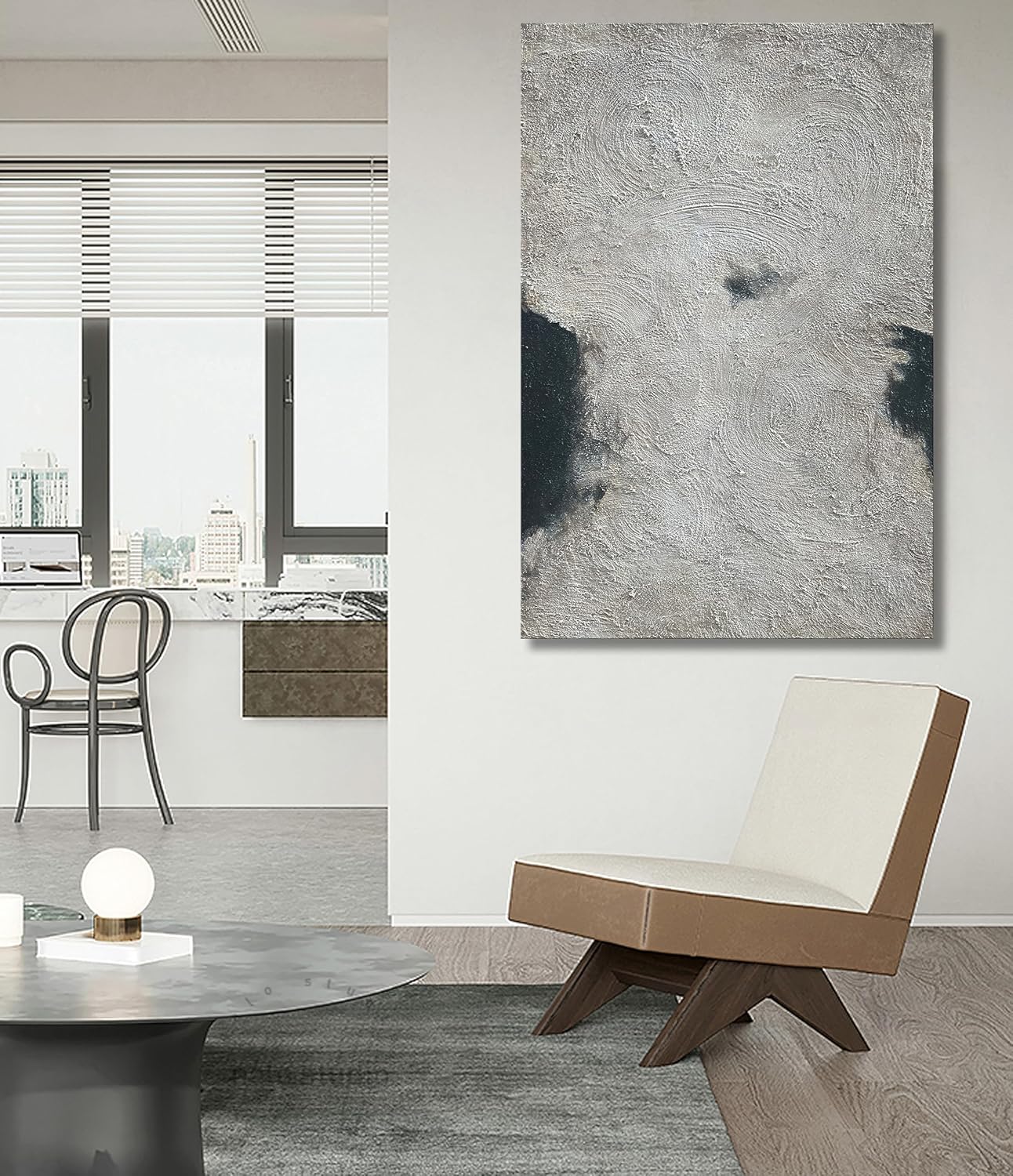 NANKAI Minimalist Art Hand Painted Black and Gray Abstract Oil Painting Canvas Wall Art 36x24 Inch