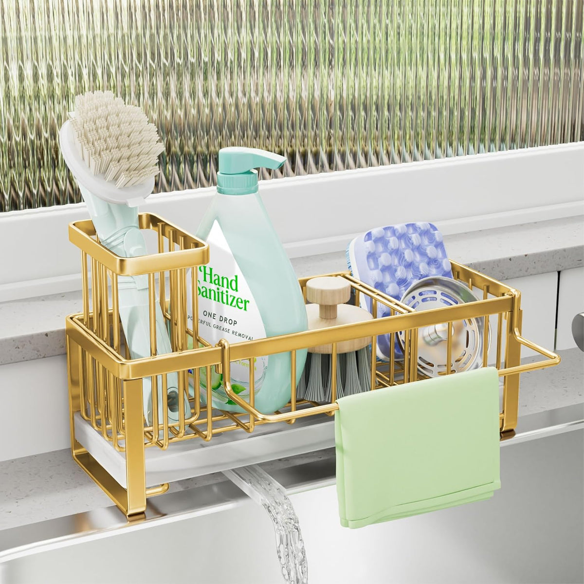 SWTYMIKI Sponge Holder for Kitchen Sink - Sink Caddy with Brush Holder Self-draining Sponge Caddy