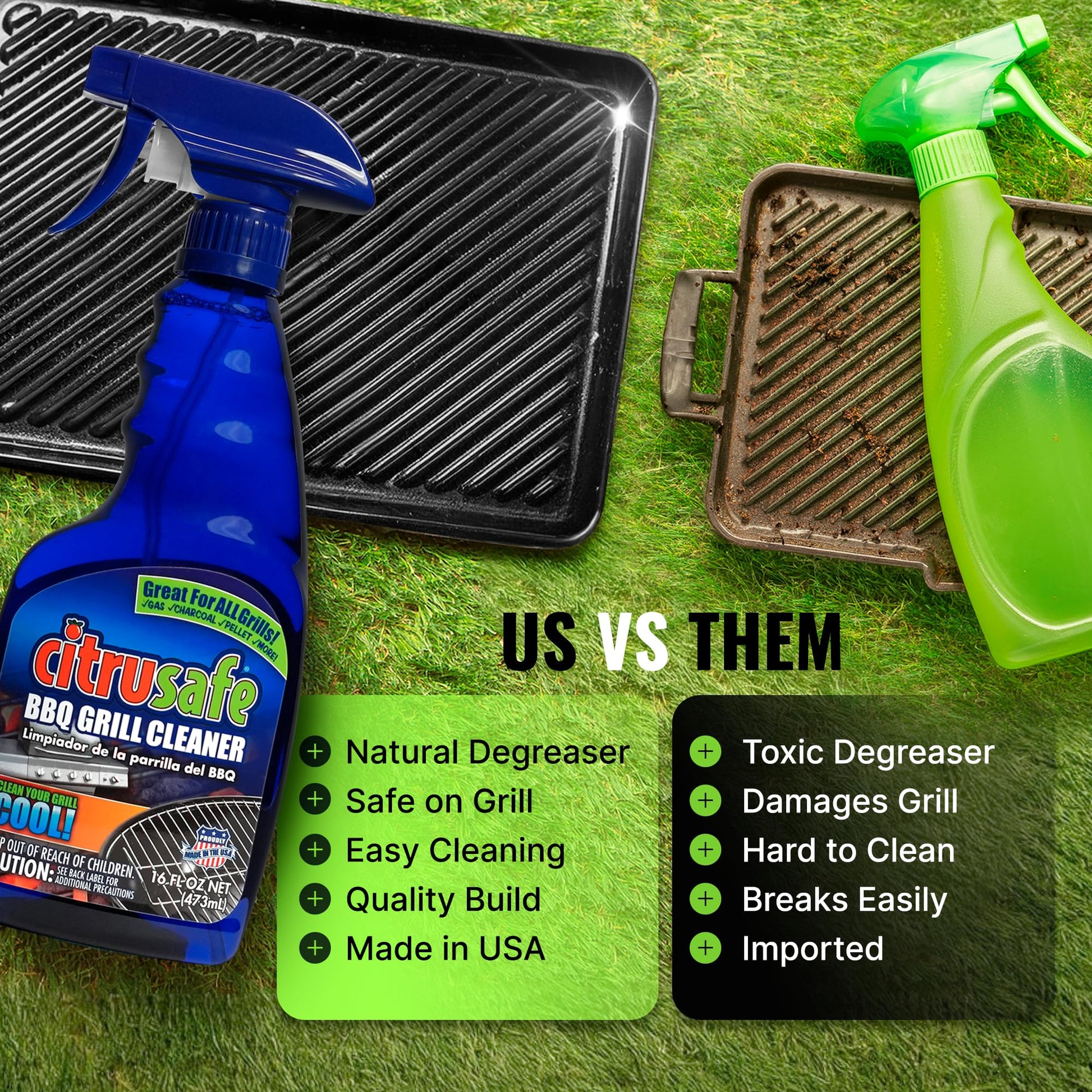 Citrusafe BBQ Grill Cleaner Spray for Outdoor Grill 16 OZ – Safe Heavy Duty Cleaner for Burnt Food