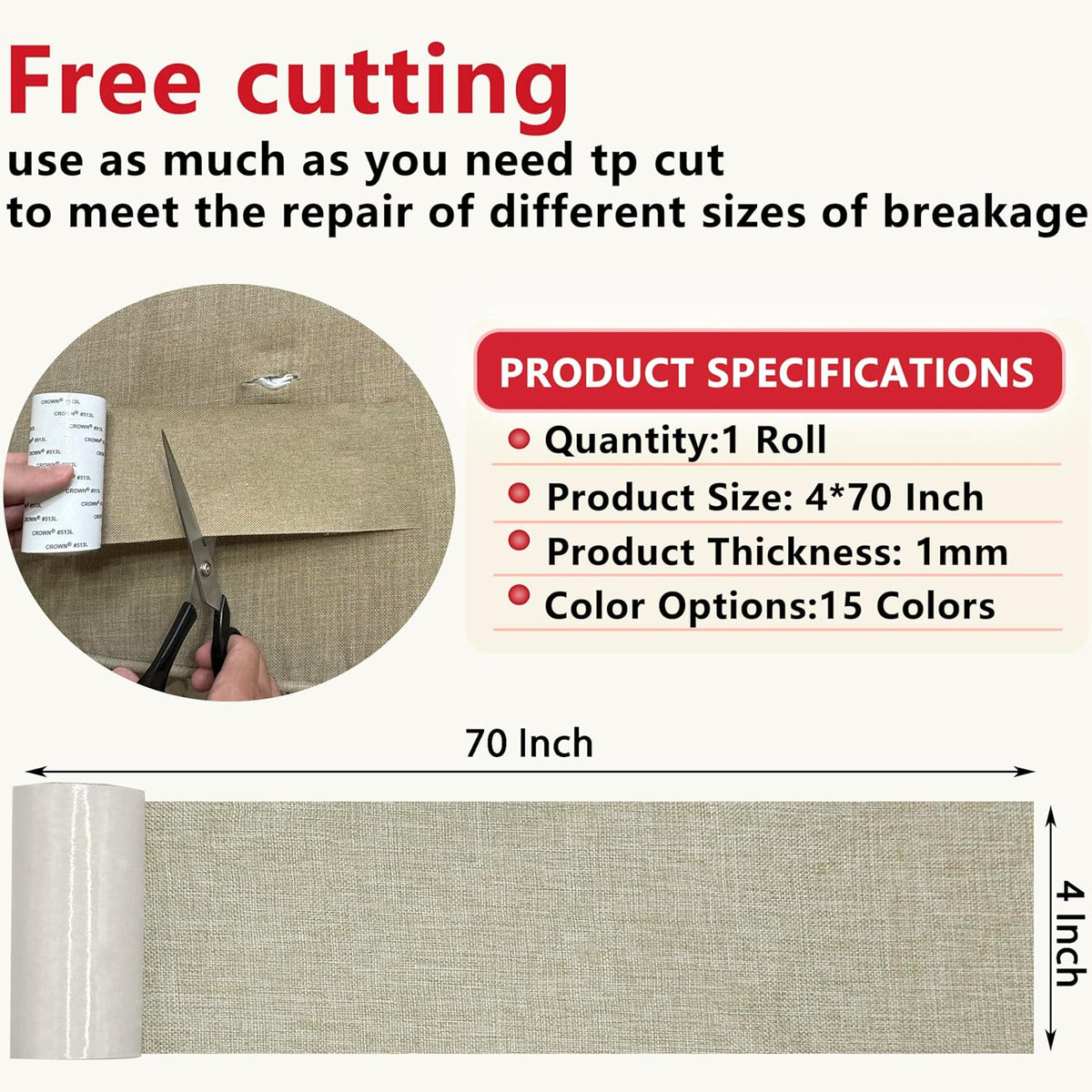 Linen Repair Tape 4x70 Inch Self-Adhesive Couch Patch Repair Fabric Patch for