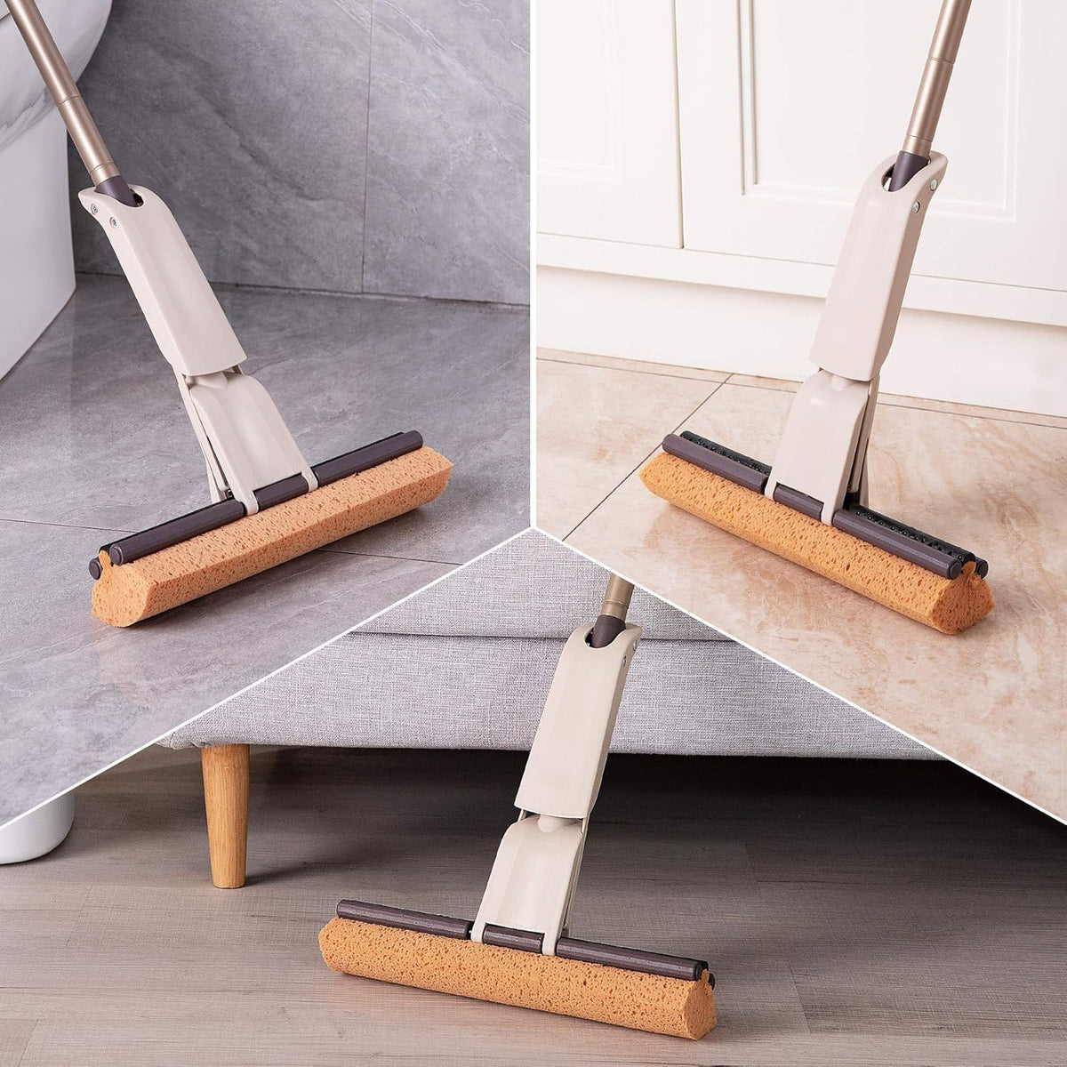 Eyliden Sponge Mop with 1 Extra Reusable Absorbent Sponge Refills, Easy Squeeze, Self Wringing Mops