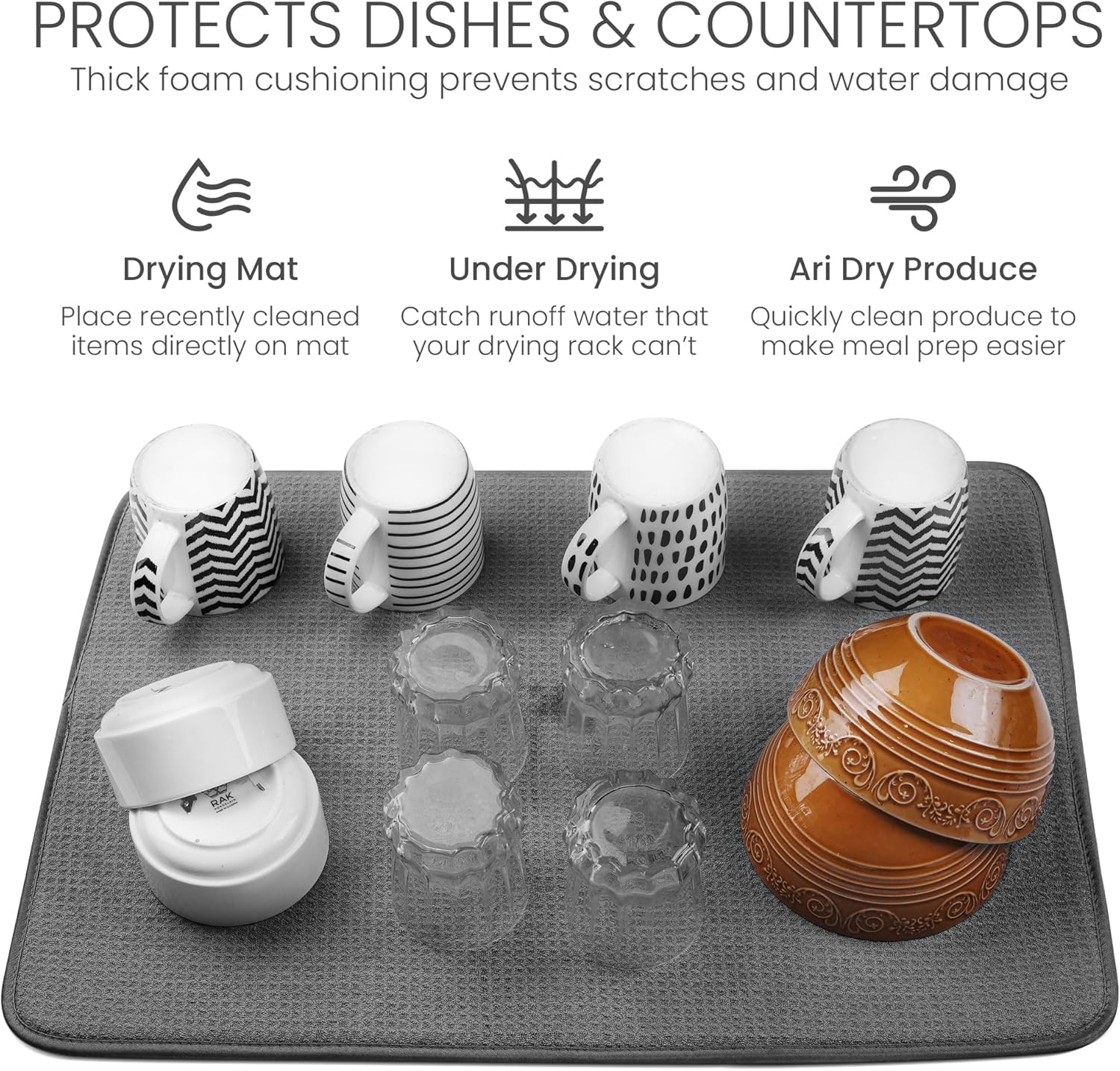 Bellemain XXL Dish Mat 24" x 17" ( LARGEST MAT ) Microfiber Dish Drying Mat , Super absorbent (