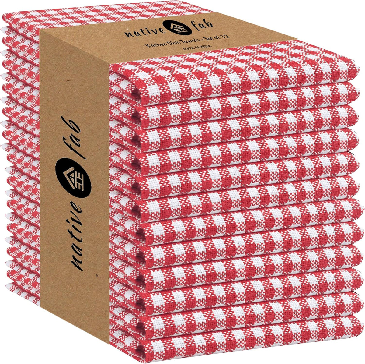 Native Fab 12 Pack Gingham Check Kitchen Towels 16"x26" - Mini Plaid Cotton Dish Towels Washable