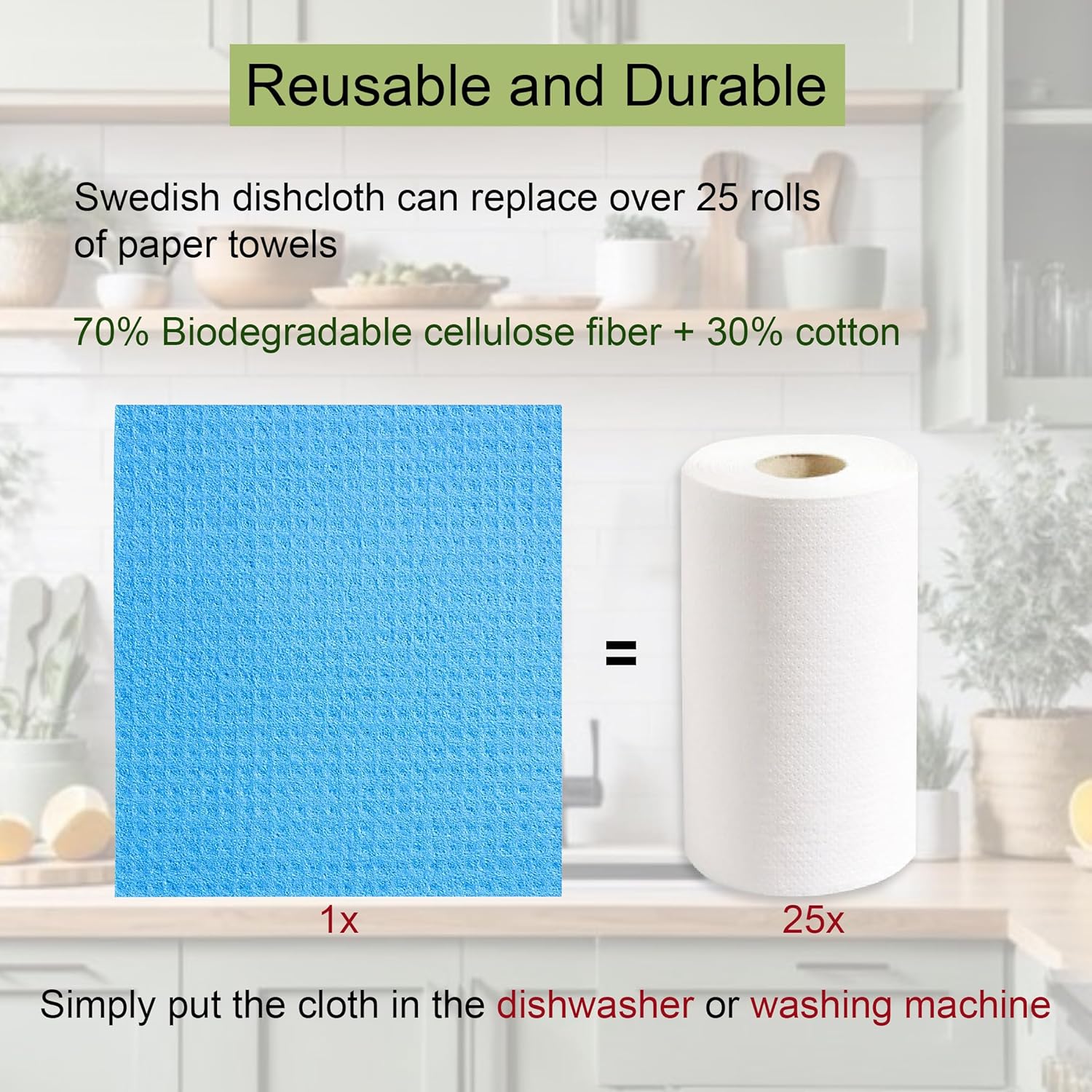 AMOUR INFINI Swedish Dishcloth Cellulose Sponge 8 Pack - No Odor, Resuable and Absorbent Cleaning