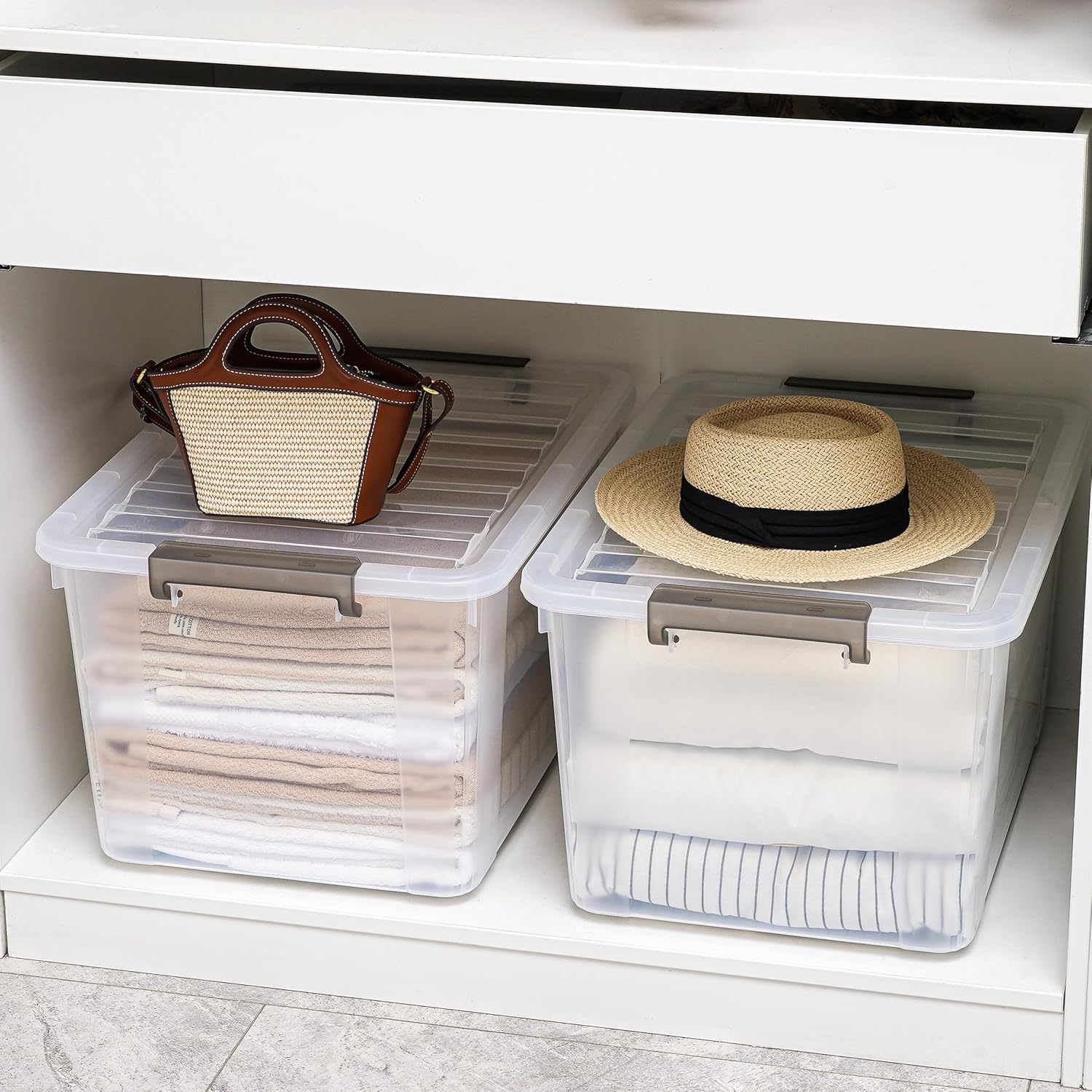 Citylife 69 QT Plastic Storage Bins with Latching Lids Stackable Storage Containers for Organizing