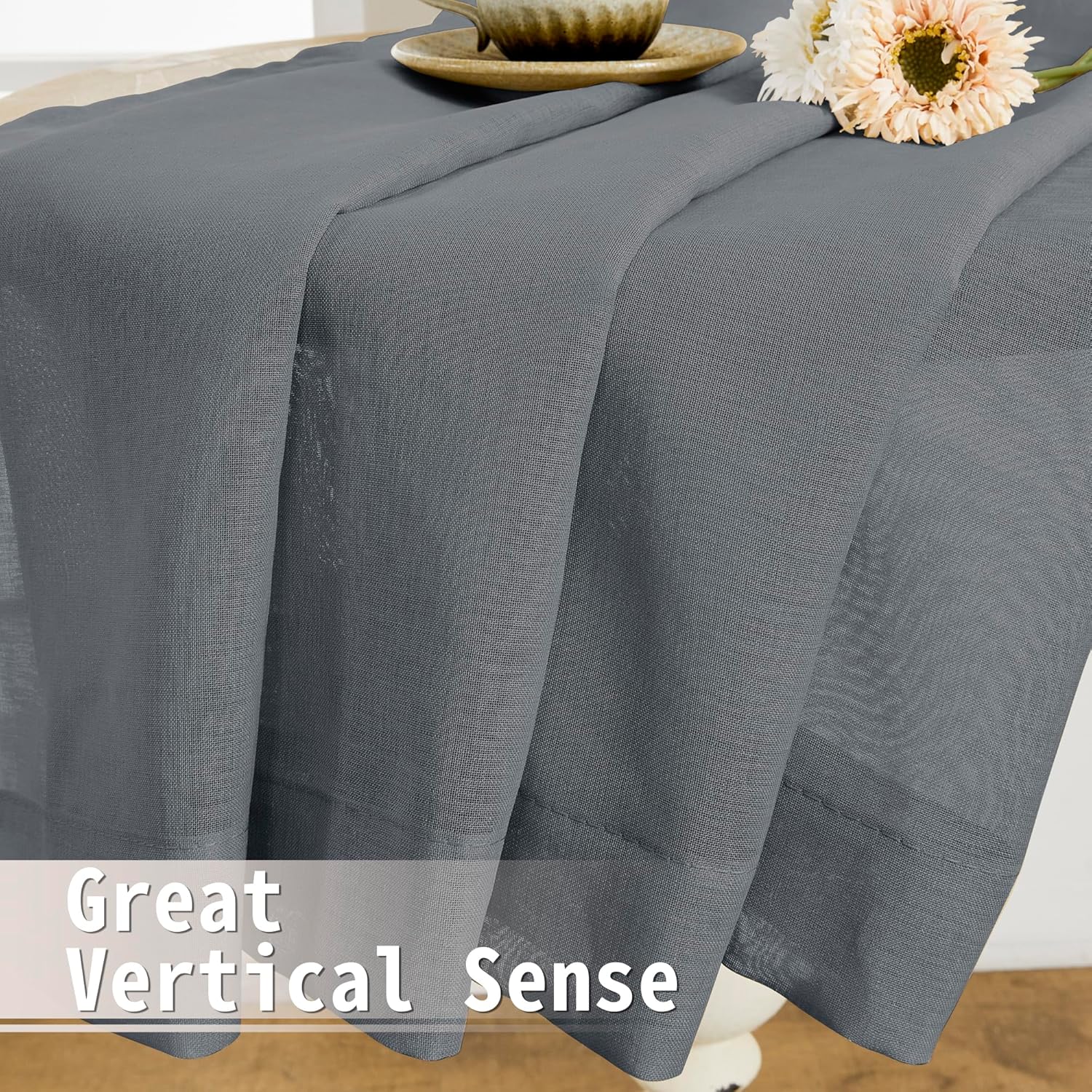Tollpiz Sheer Door Curtains Closet Linen Textured Curtains Sheer Doorway Light Filtering Voile Rod