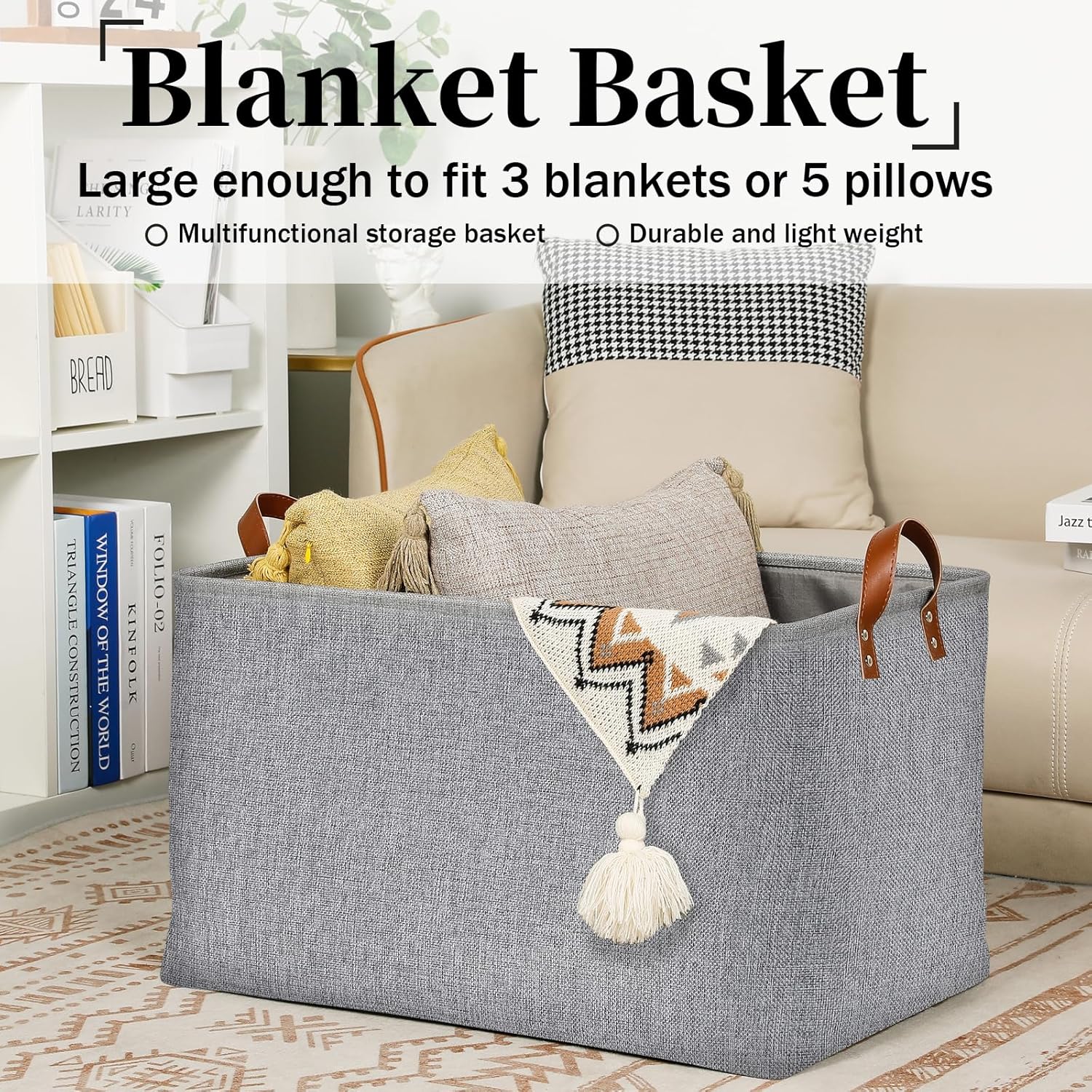 DULLEMELO Large Grey Storage Baskets 70L Oversized Dog Toy Bin Basket, Collapsible 22" X 15" X 13"
