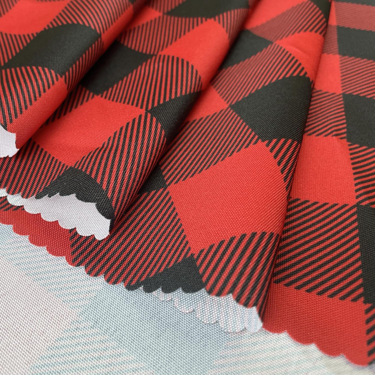 Waterproof Plaid Tablecloth Fabric - Round 58 Inch Classic Gingham Checker Table Cloth for