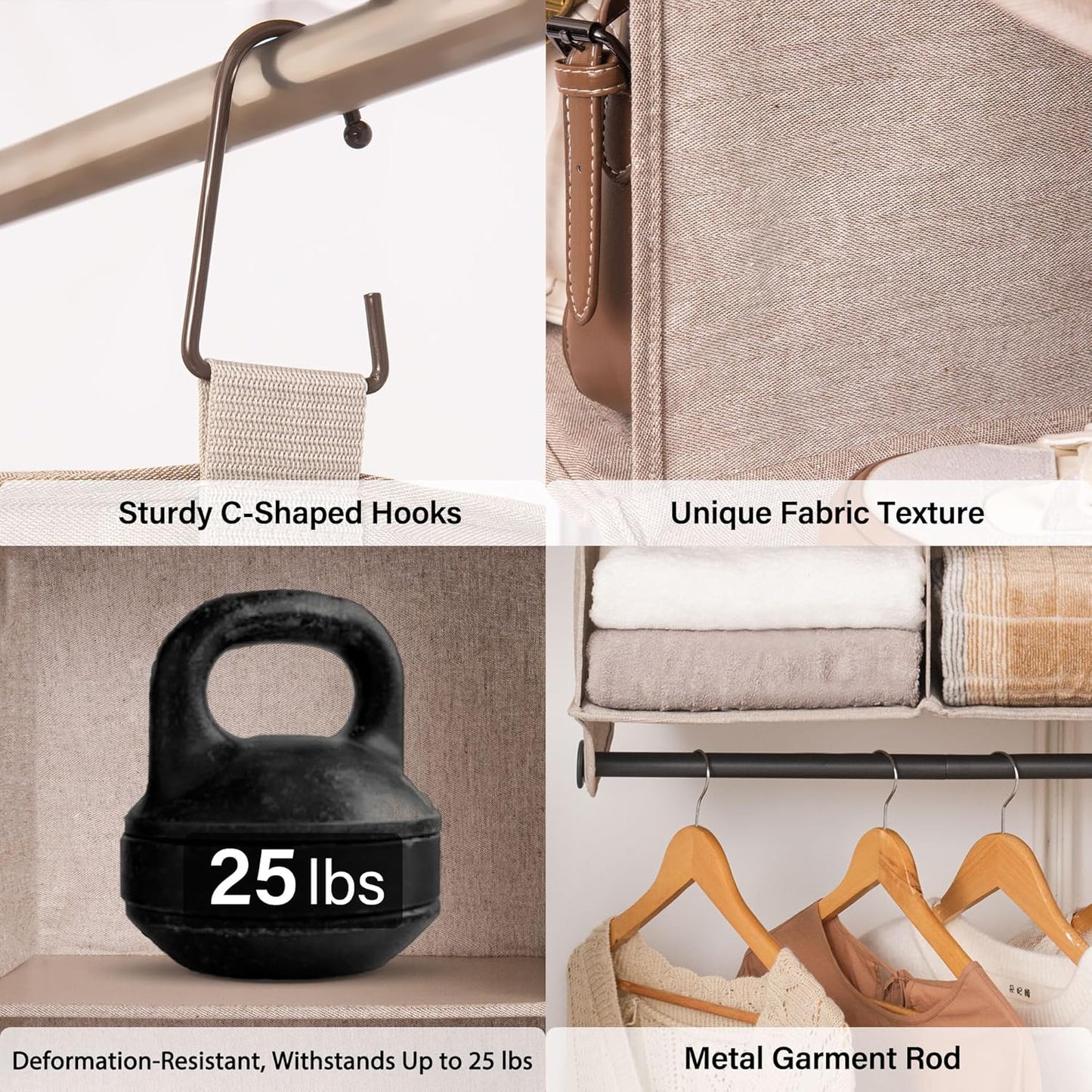 StorageWorks Hanging Closet Organizer with Metal Rod, 4-Section Closet Organizers and Storage
