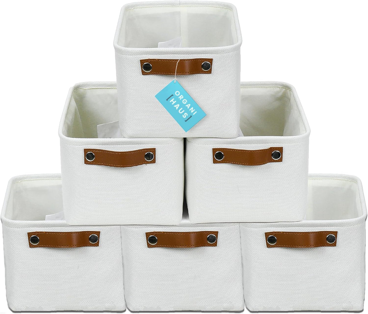 OrganiHaus Small Fabric Storage Baskets for Shelves 6 Pack, 12x8in Closet Storage Bins for Shelves