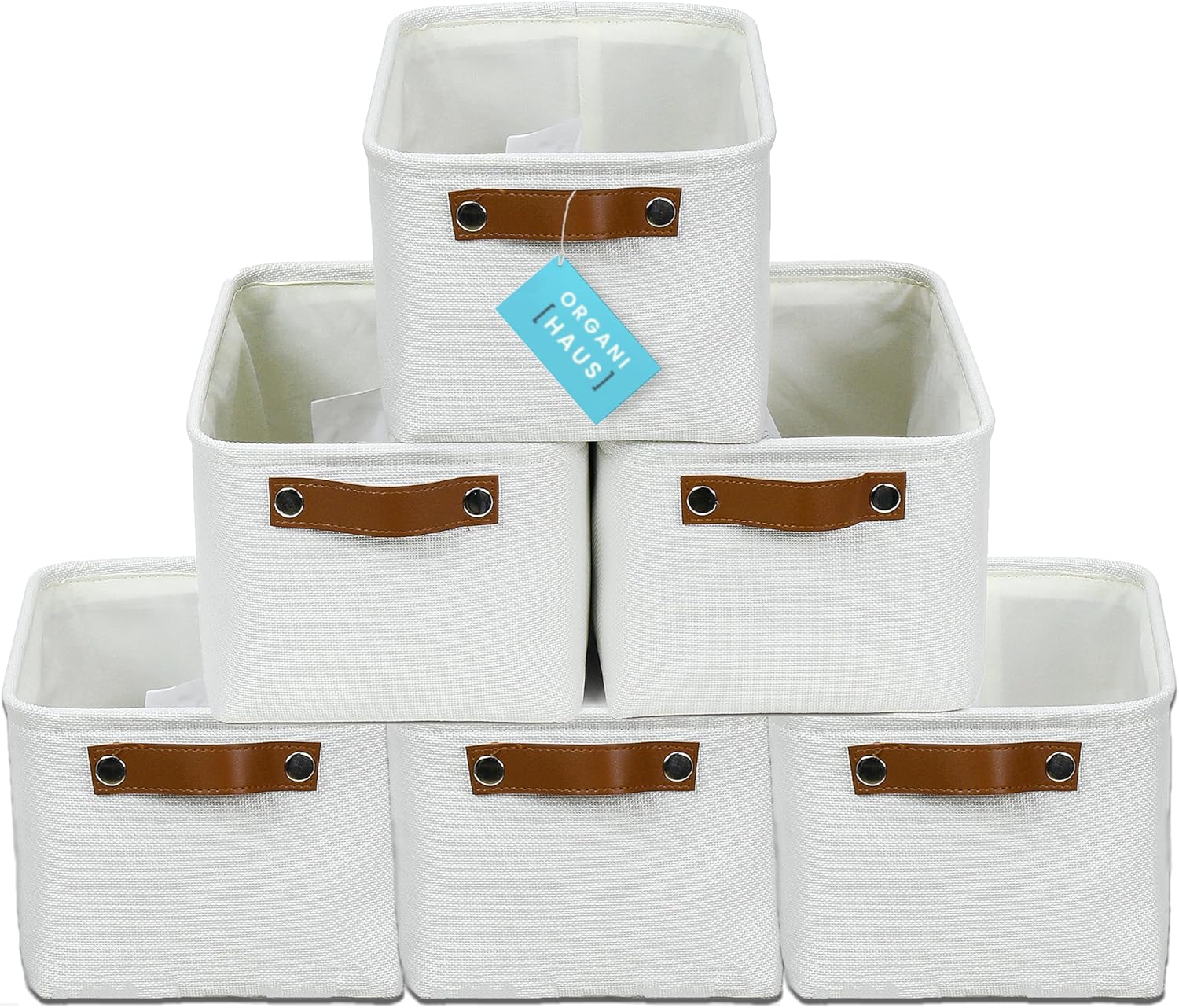 OrganiHaus Small Fabric Storage Baskets for Shelves 6 Pack, 12x8in Closet Storage Bins for Shelves