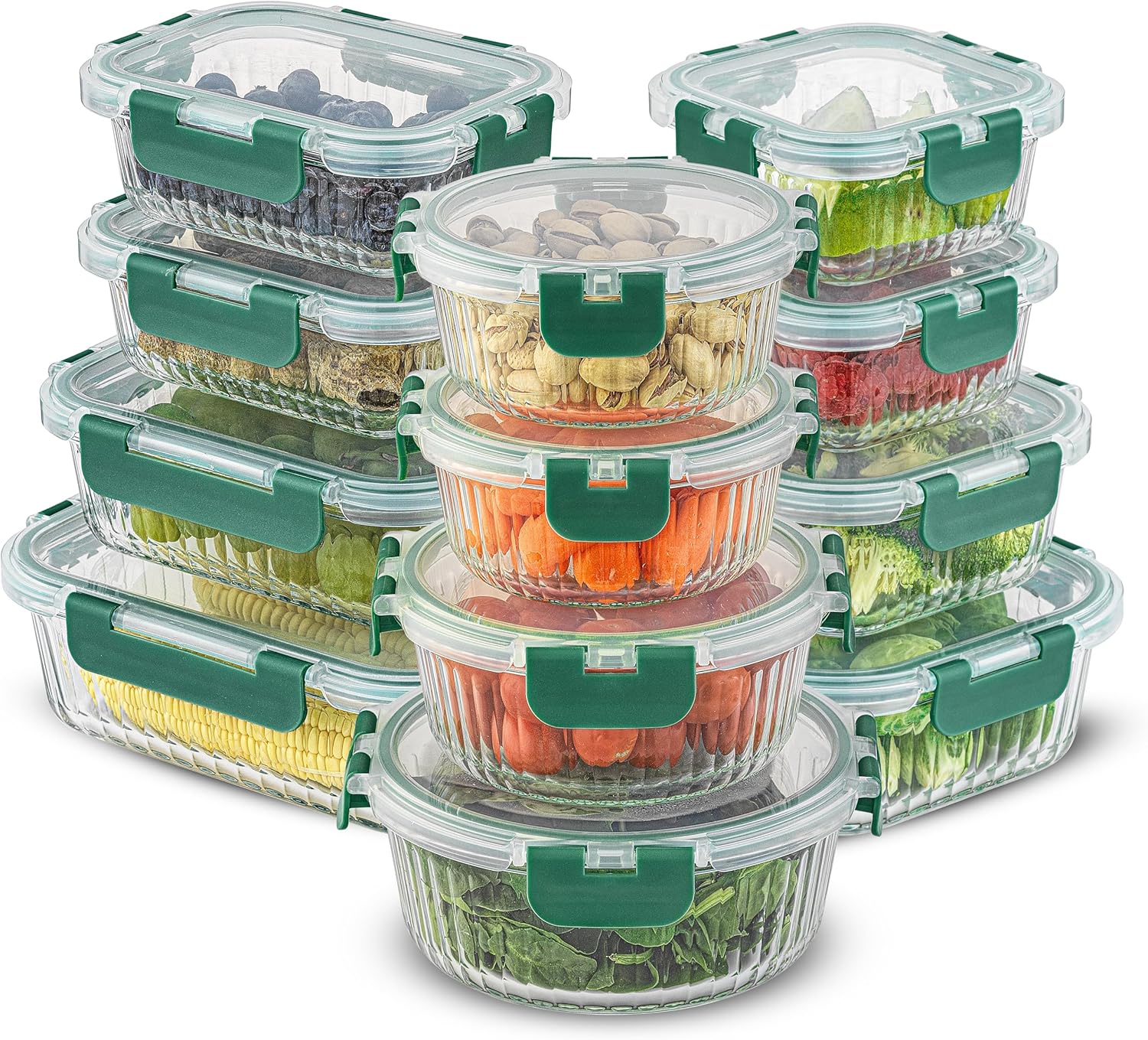 JoyJolt 24pc Borosilicate Glass Storage Containers with Lids | 12 Airtight/Freezer Safe Food