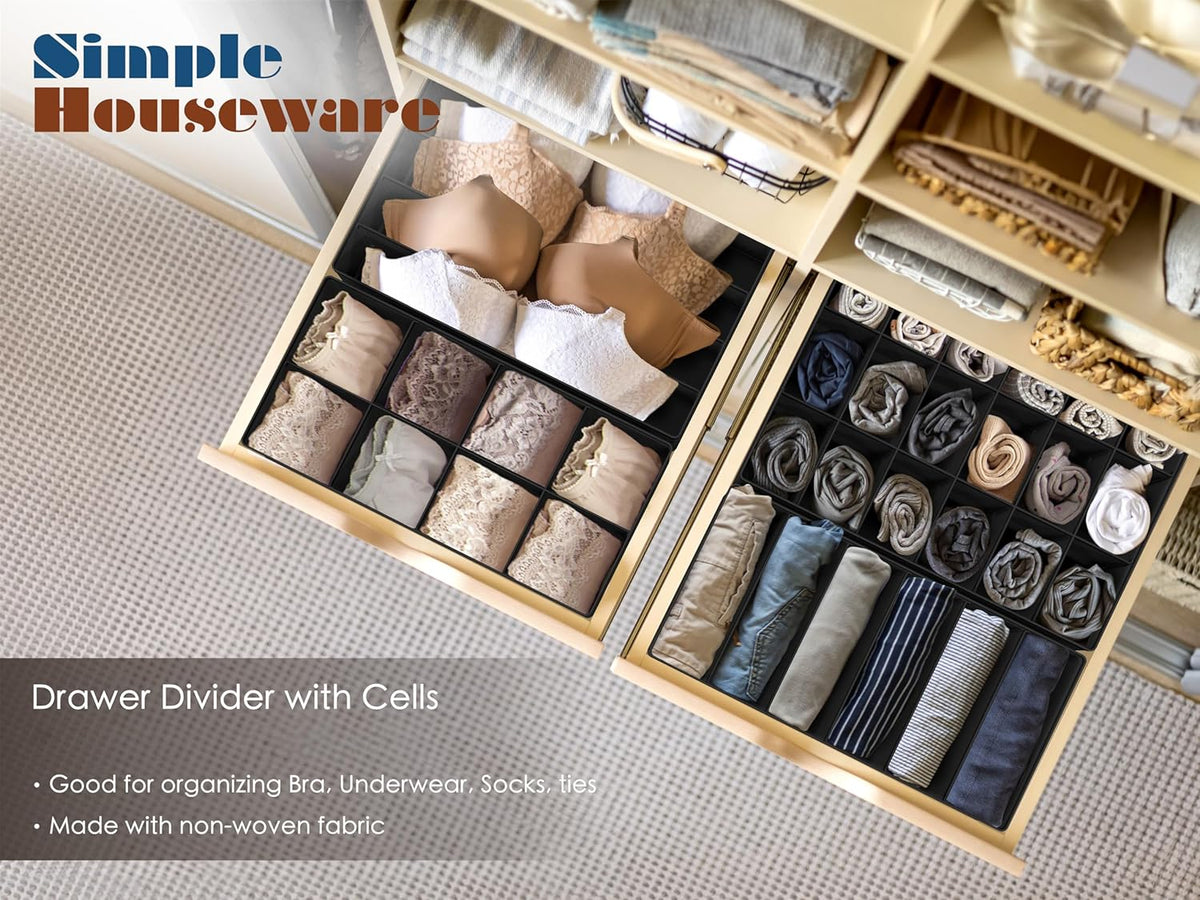 Simple Houseware 4-Pack Drawer Organizer Set - Closet Dividers for Underwear, Socks, Bras, Scarves