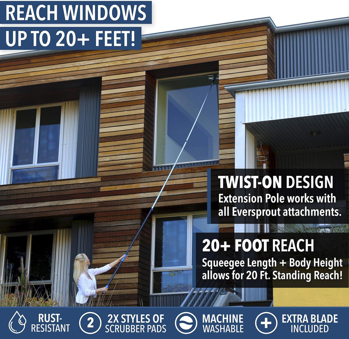 EVERSPROUT 5-to-12 Foot Swivel Squeegee & Microfiber Glass Window Scrubber, Window Squeegee &
