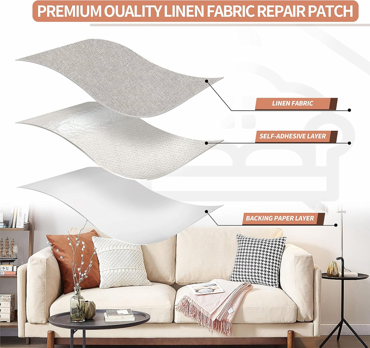 Fine Linen Repair Patches, Self-Adhesive Linen Fabric Patches, 12X40 inch Extra Size, Multi Color